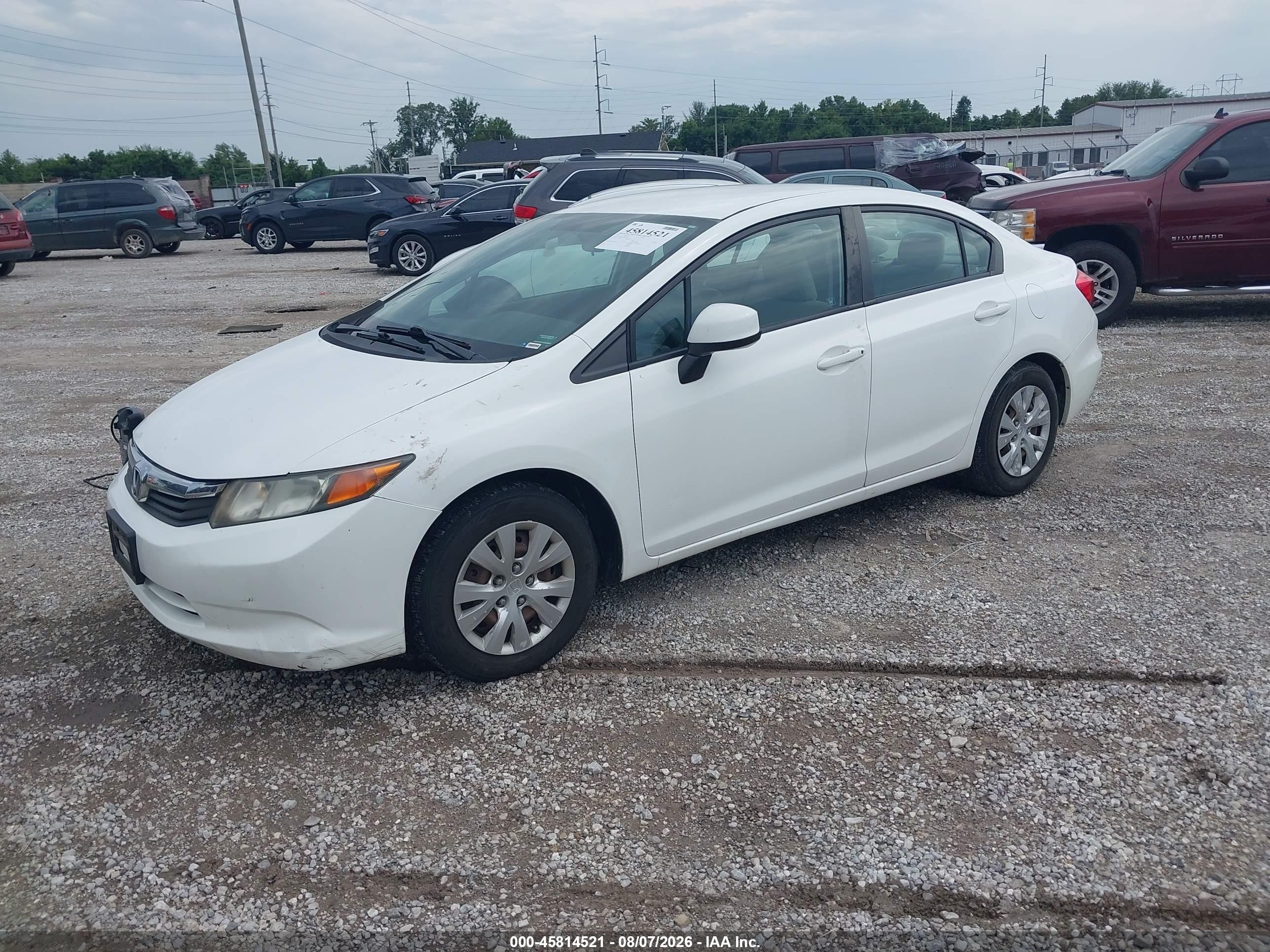 2012 Honda Civic Lx White vin: 19XFB2F55CE060824
