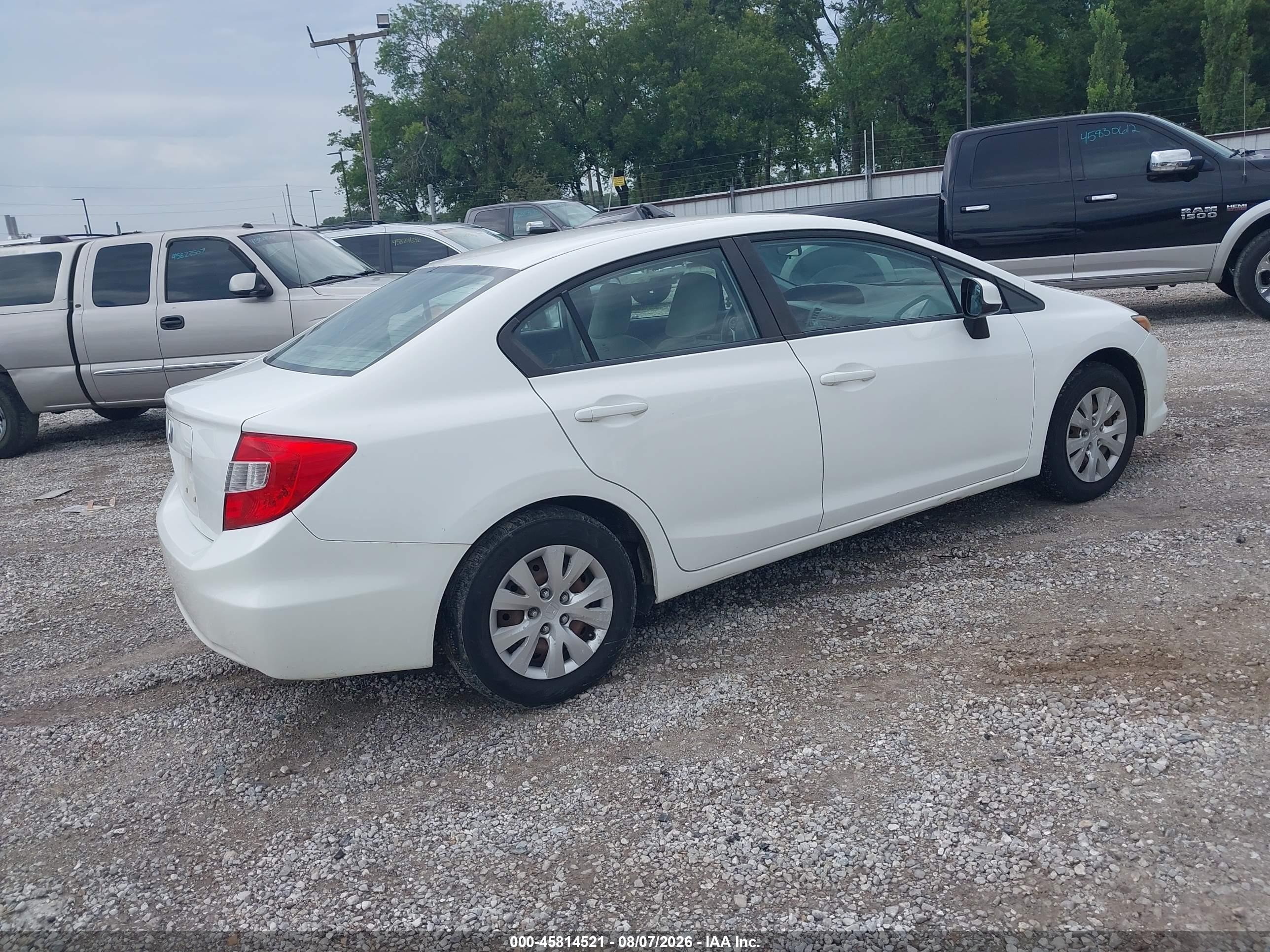2012 Honda Civic Lx White vin: 19XFB2F55CE060824