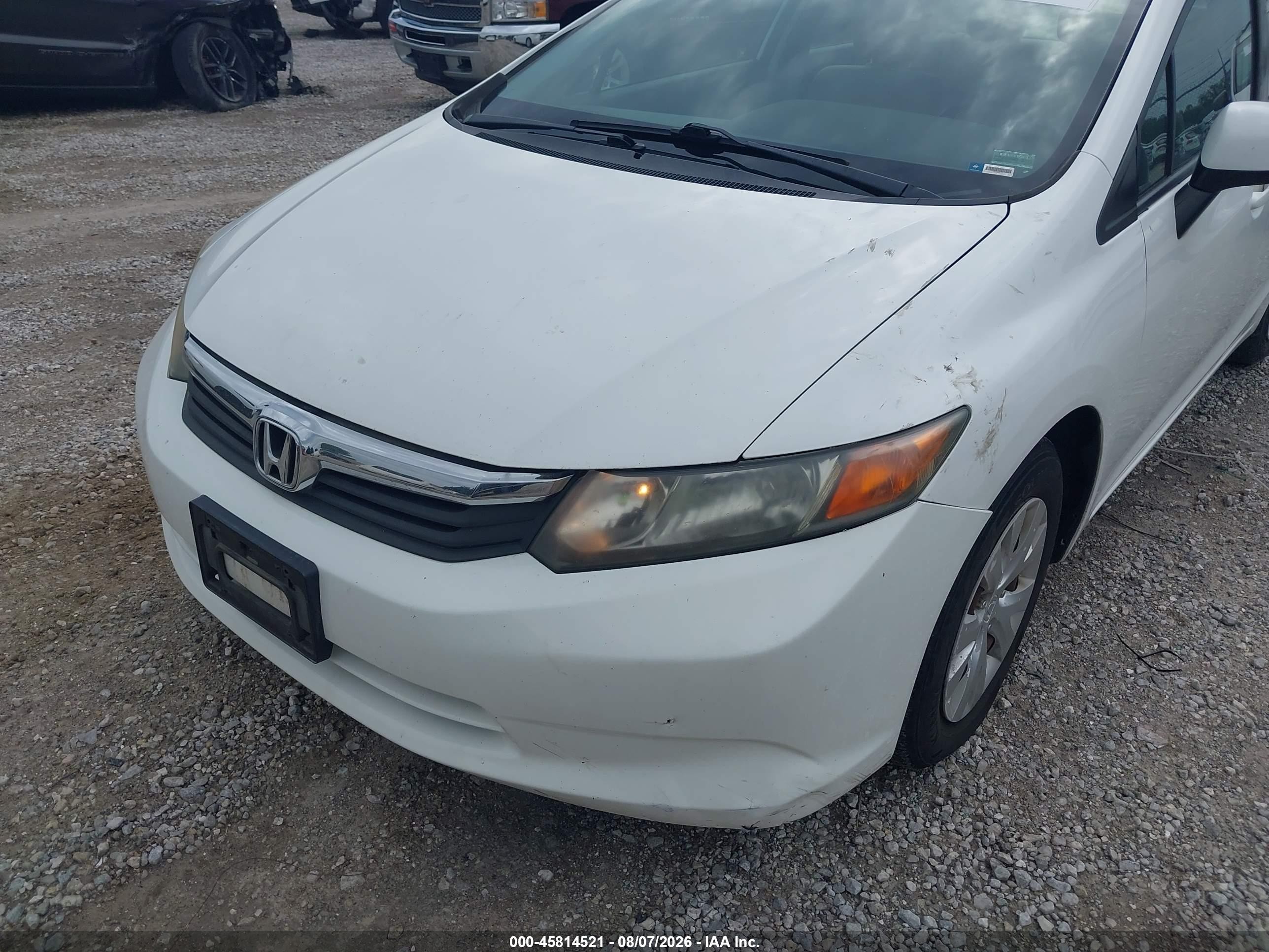 2012 Honda Civic Lx White vin: 19XFB2F55CE060824