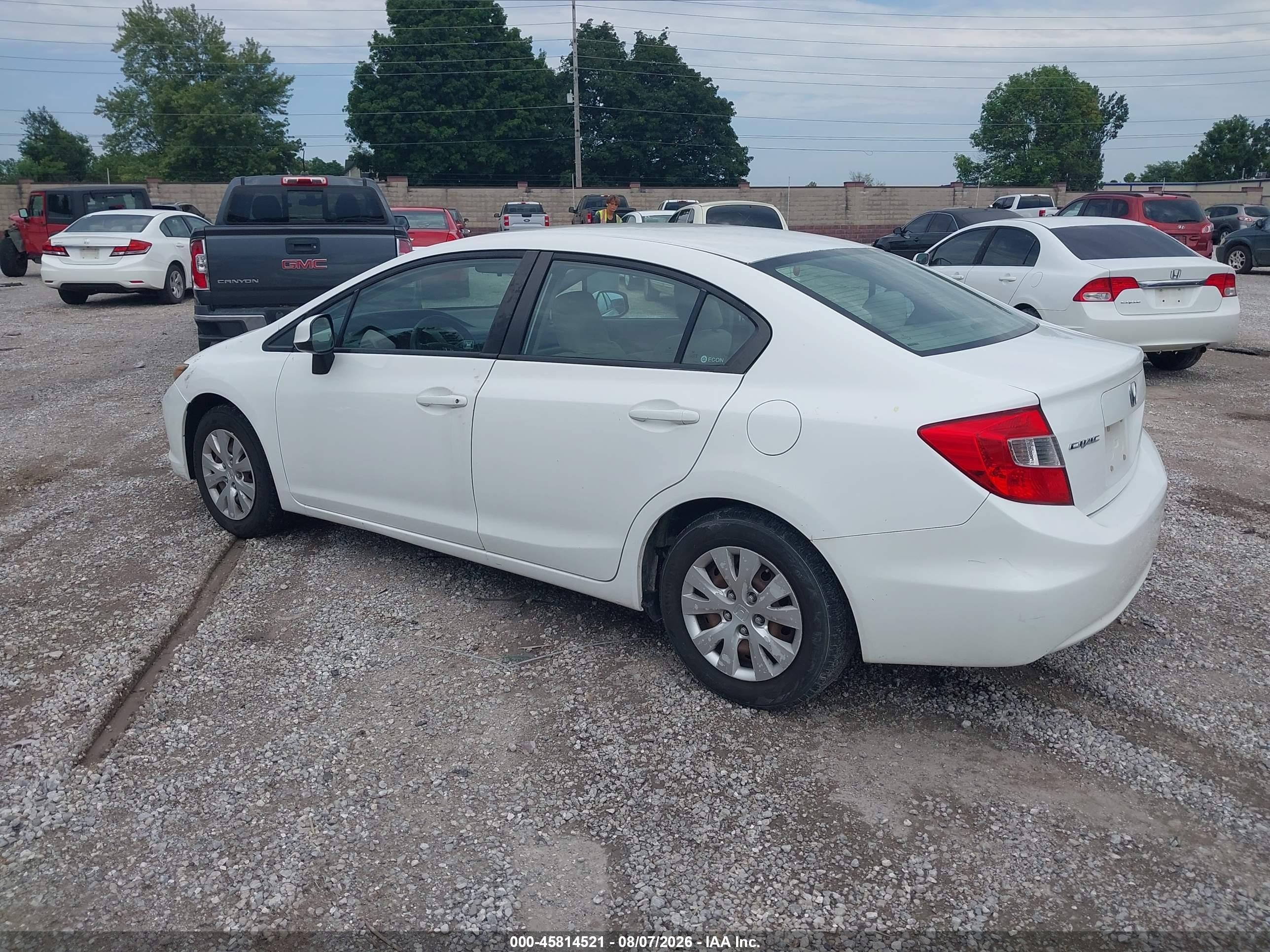 2012 Honda Civic Lx White vin: 19XFB2F55CE060824