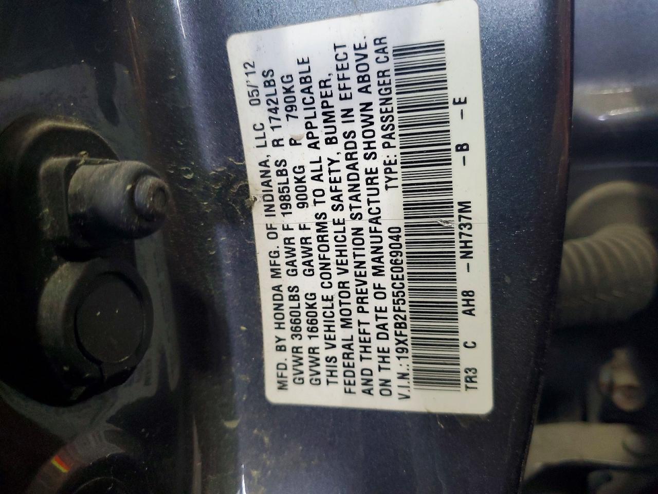 2012 Honda Civic Lx Серый vin: 19XFB2F55CE069040
