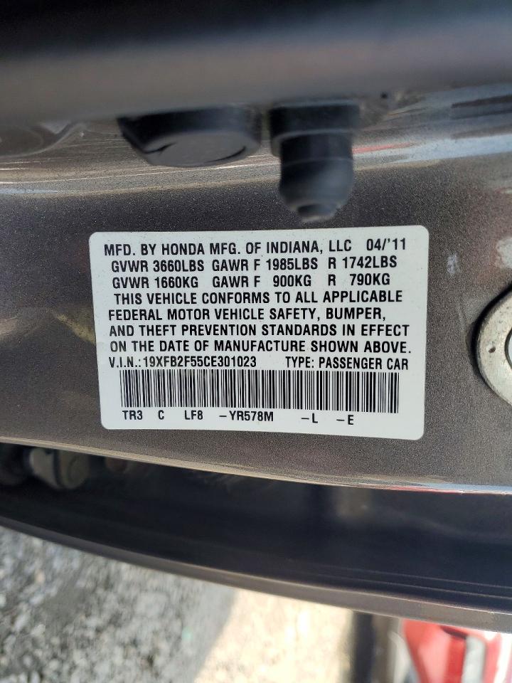 2012 Honda Civic Lx Gray vin: 19XFB2F55CE301023