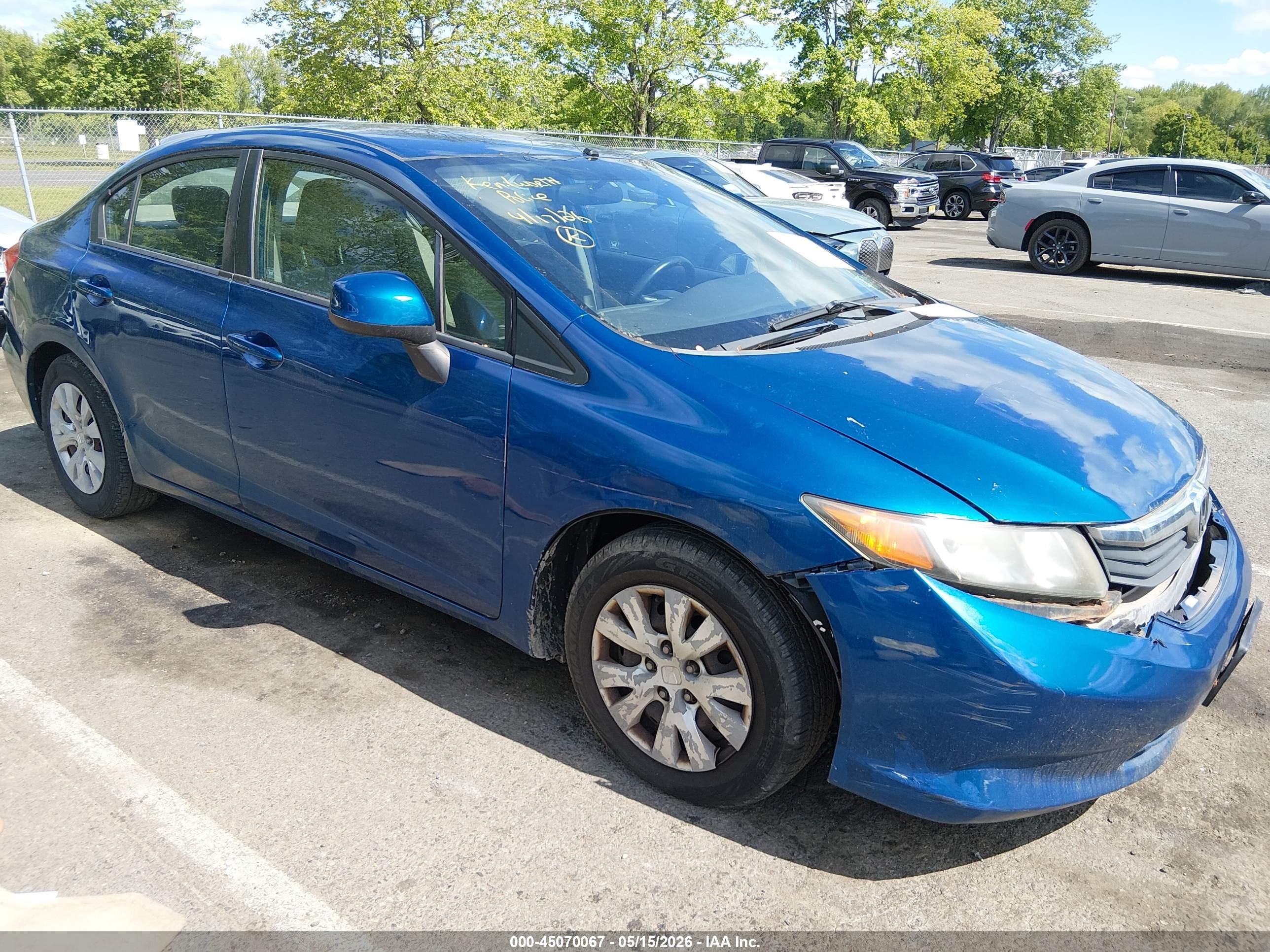 2012 Honda Civic Lx Blue vin: 19XFB2F55CE333924