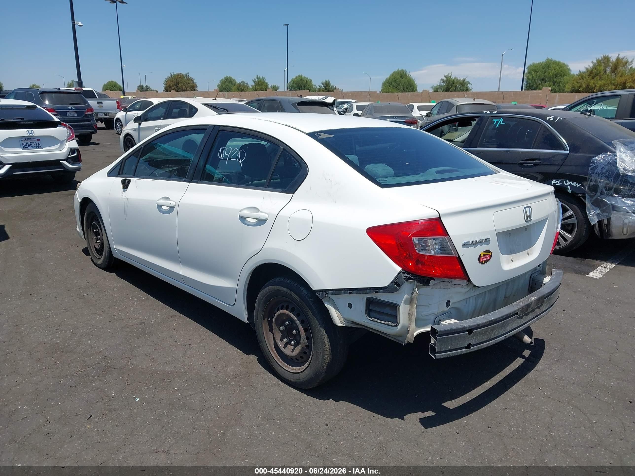 2012 Honda Civic Lx White vin: 19XFB2F55CE333955