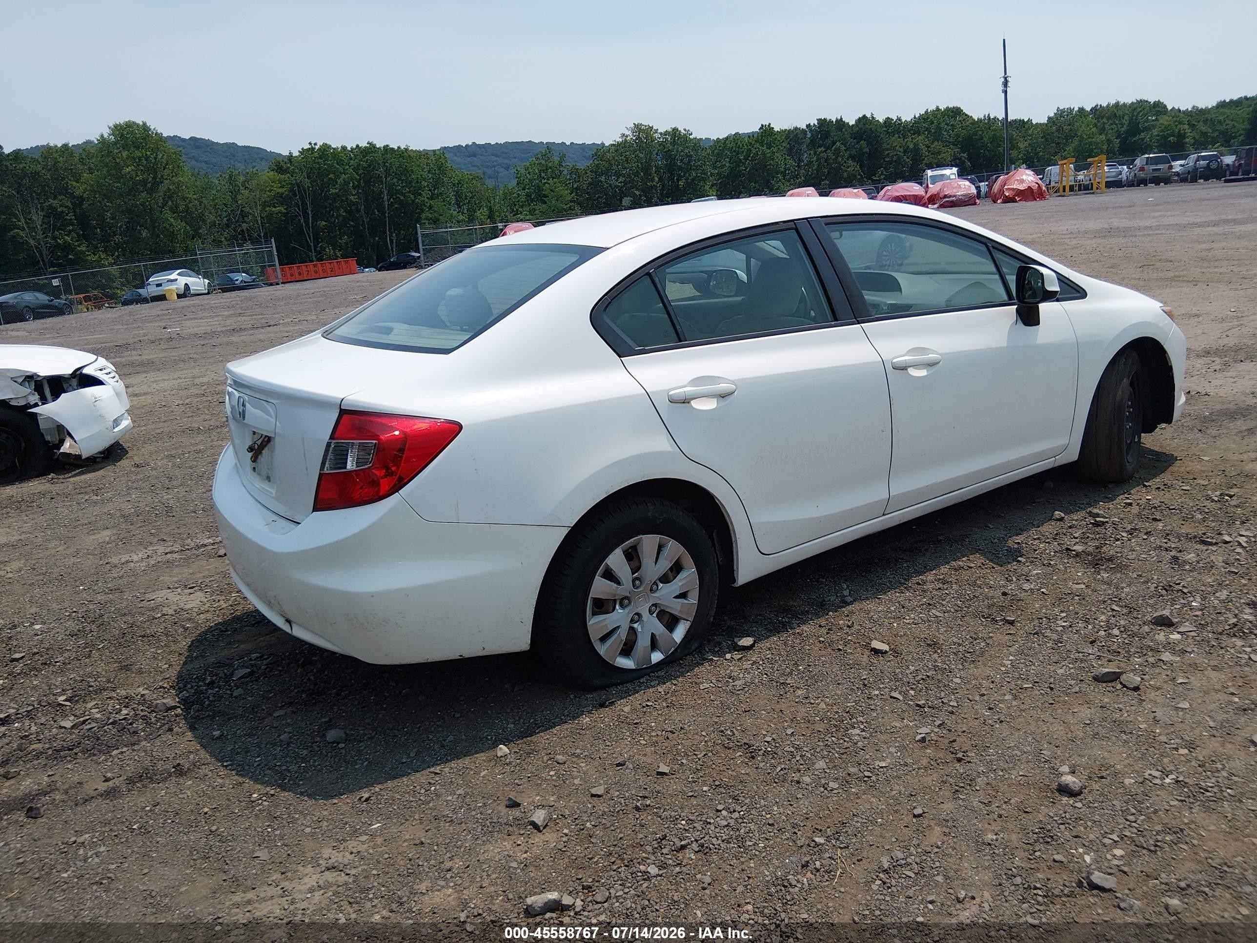 2012 Honda Civic Lx White vin: 19XFB2F55CE337357