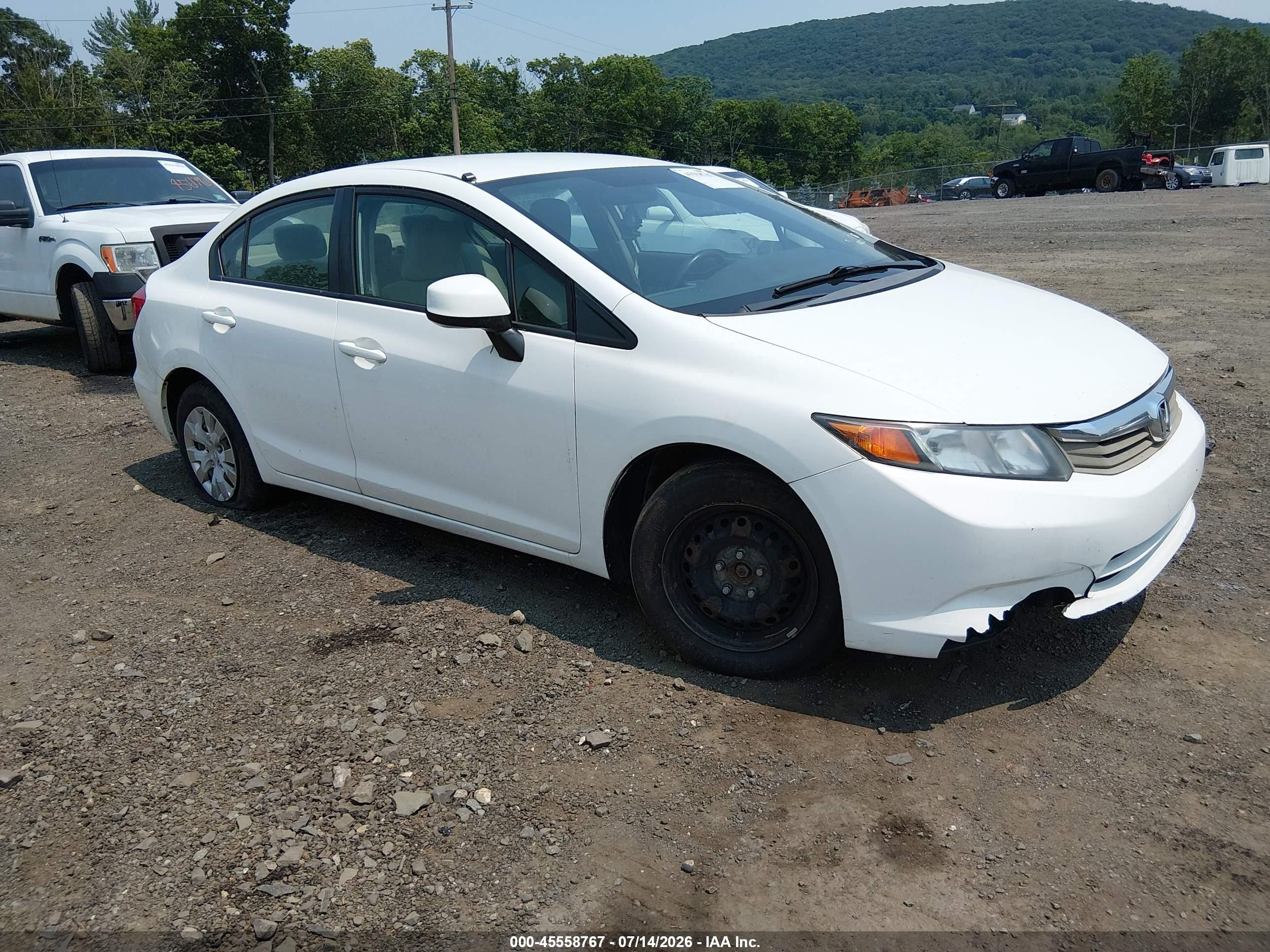 2012 Honda Civic Lx White vin: 19XFB2F55CE337357