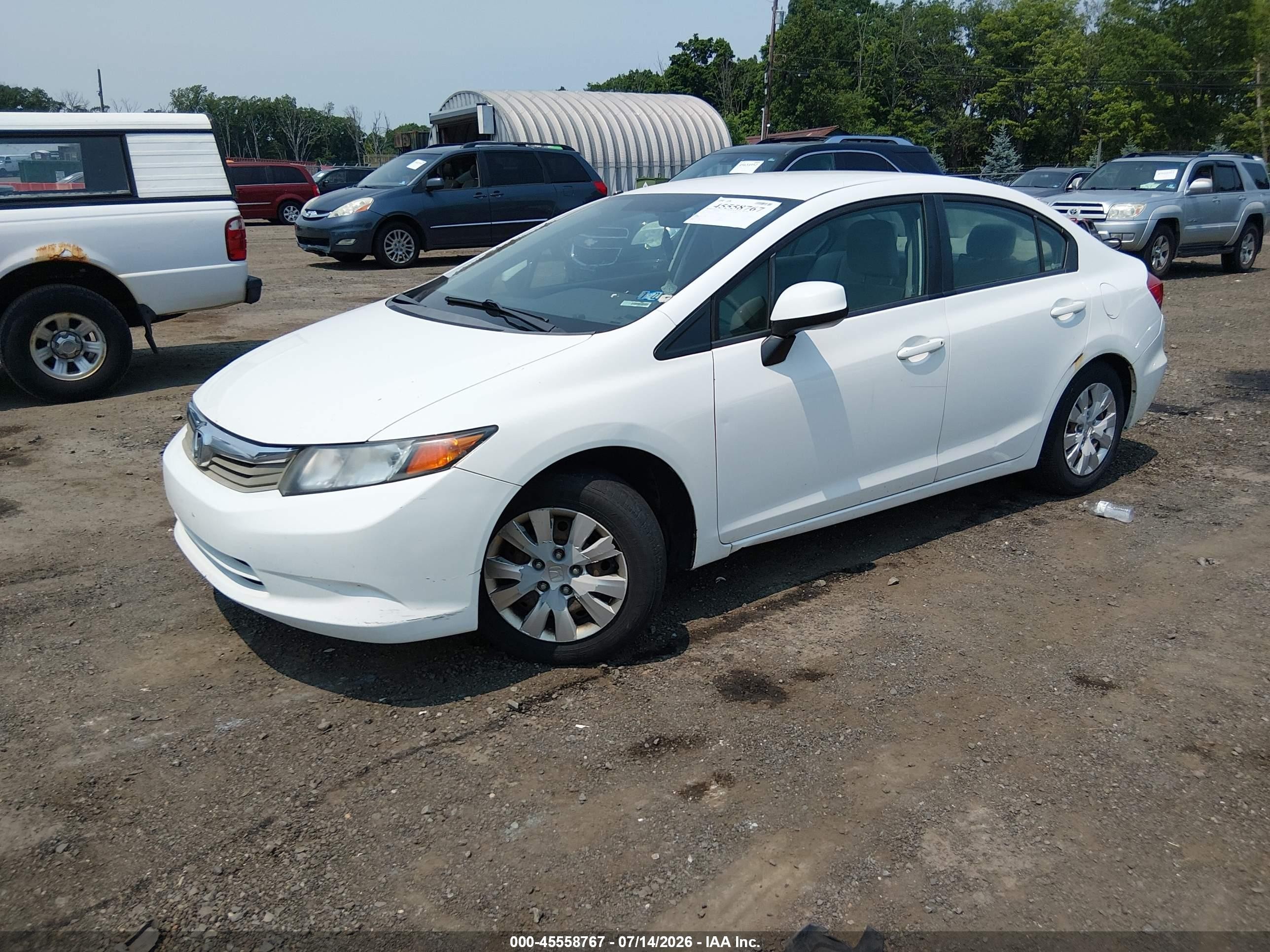 2012 Honda Civic Lx White vin: 19XFB2F55CE337357