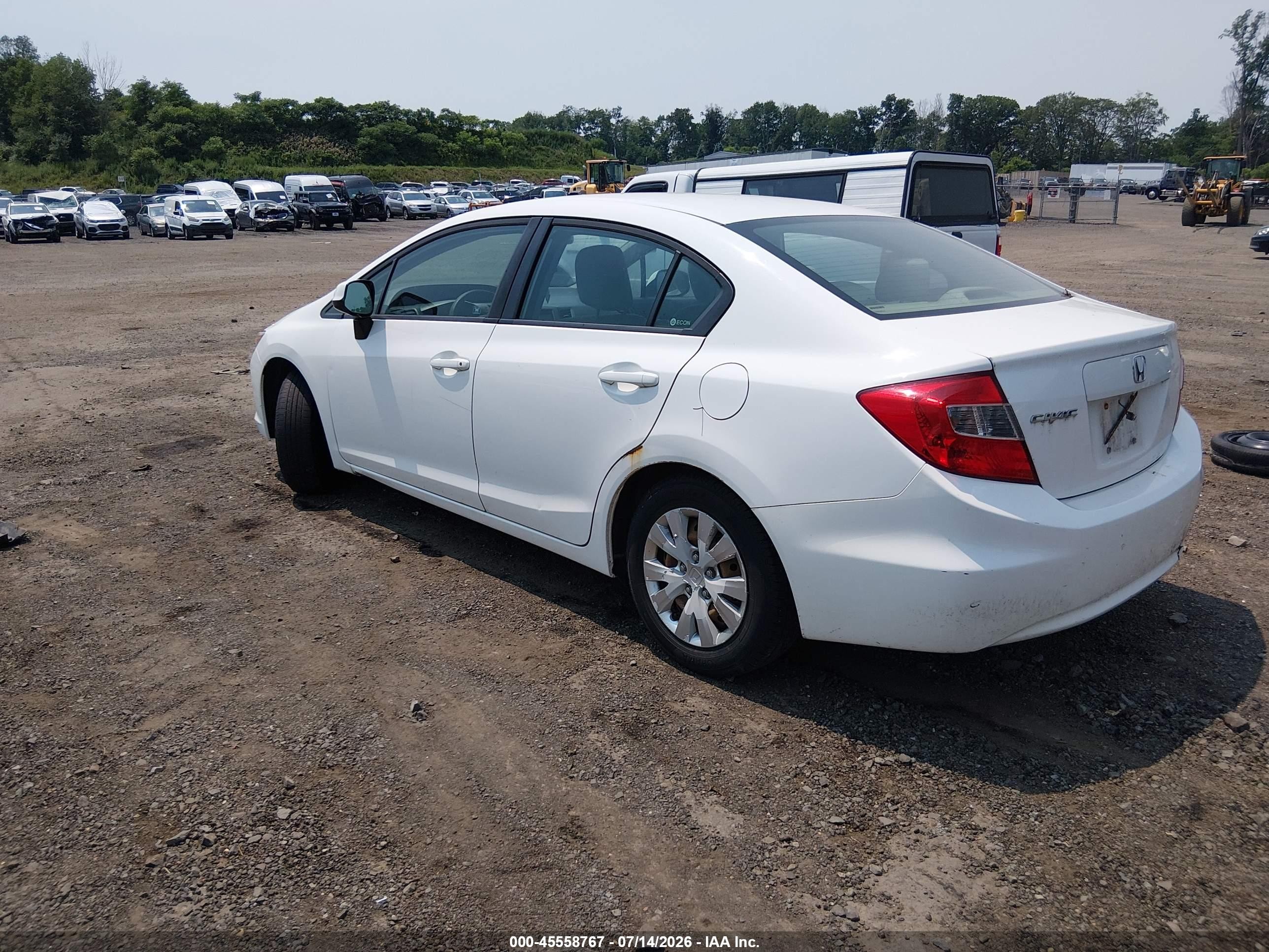 2012 Honda Civic Lx White vin: 19XFB2F55CE337357