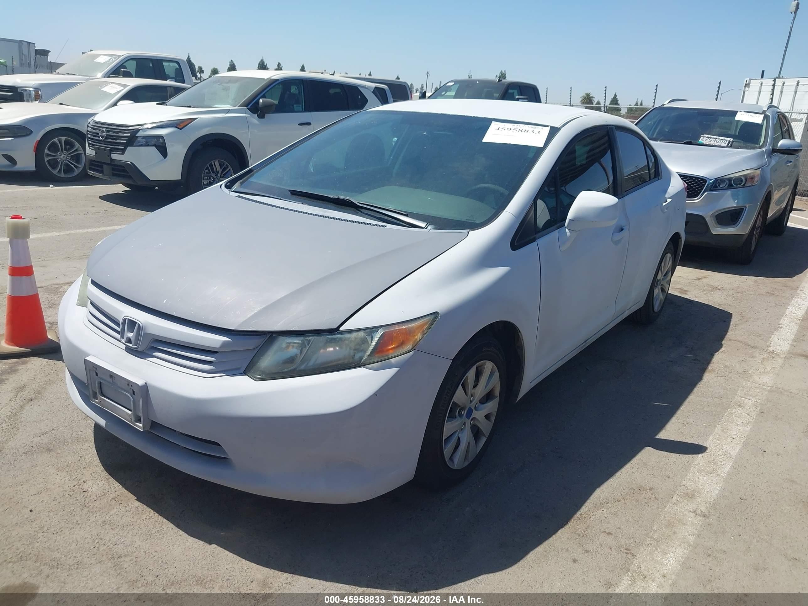 2012 Honda Civic Lx White vin: 19XFB2F55CE345801