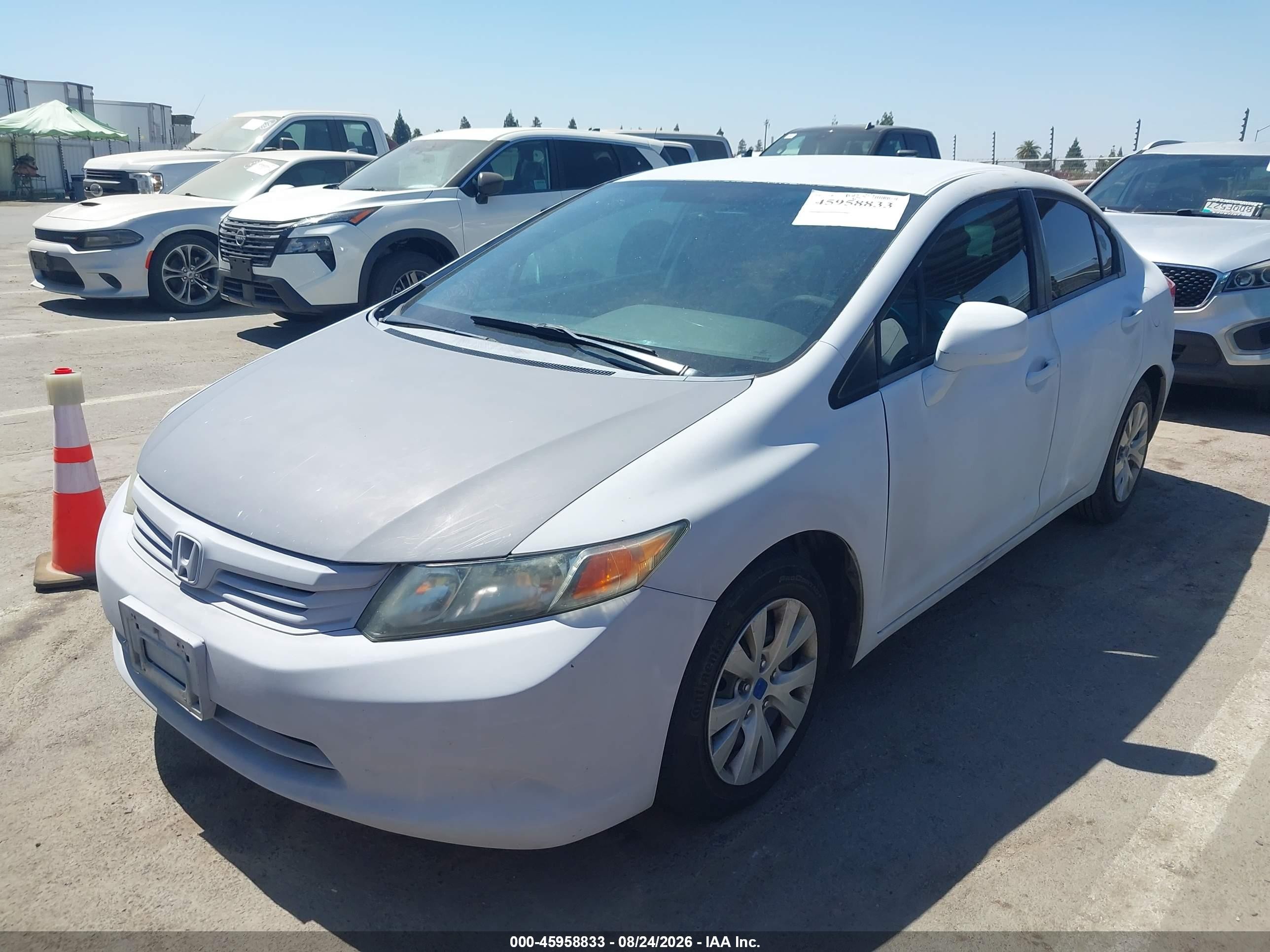 2012 Honda Civic Lx White vin: 19XFB2F55CE345801