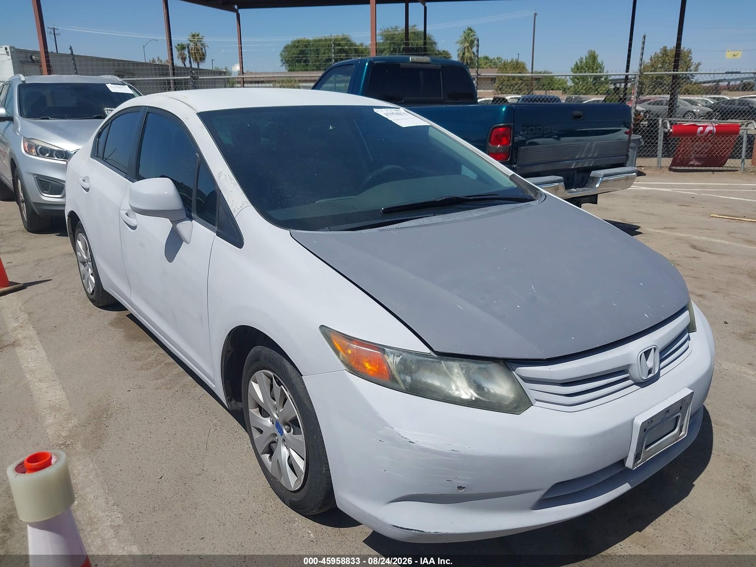 2012 Honda Civic Lx White vin: 19XFB2F55CE345801