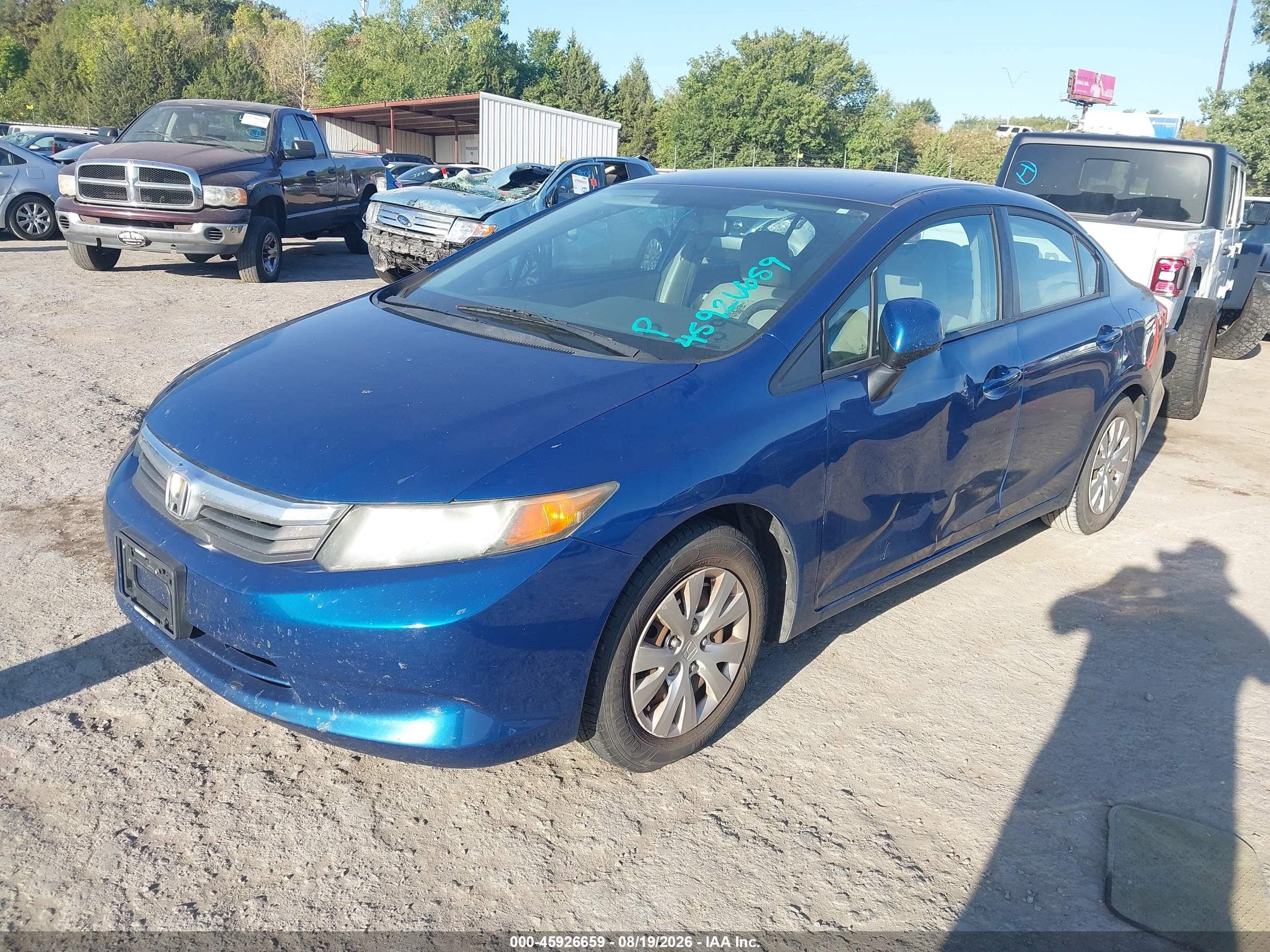 2012 Honda Civic Lx Синий vin: 19XFB2F55CE361450