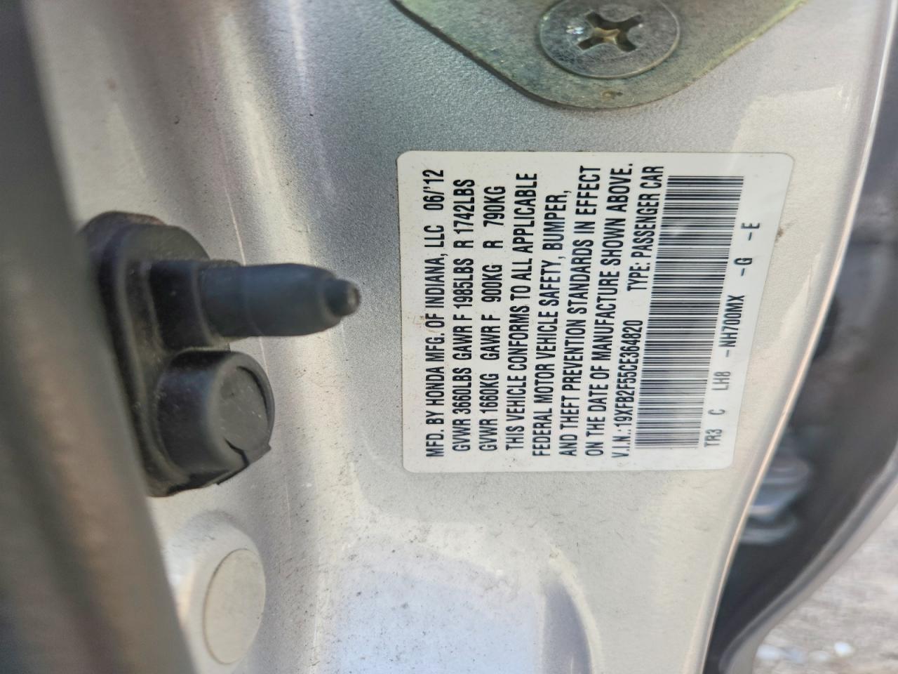 2012 Honda Civic Lx Silver vin: 19XFB2F55CE364820