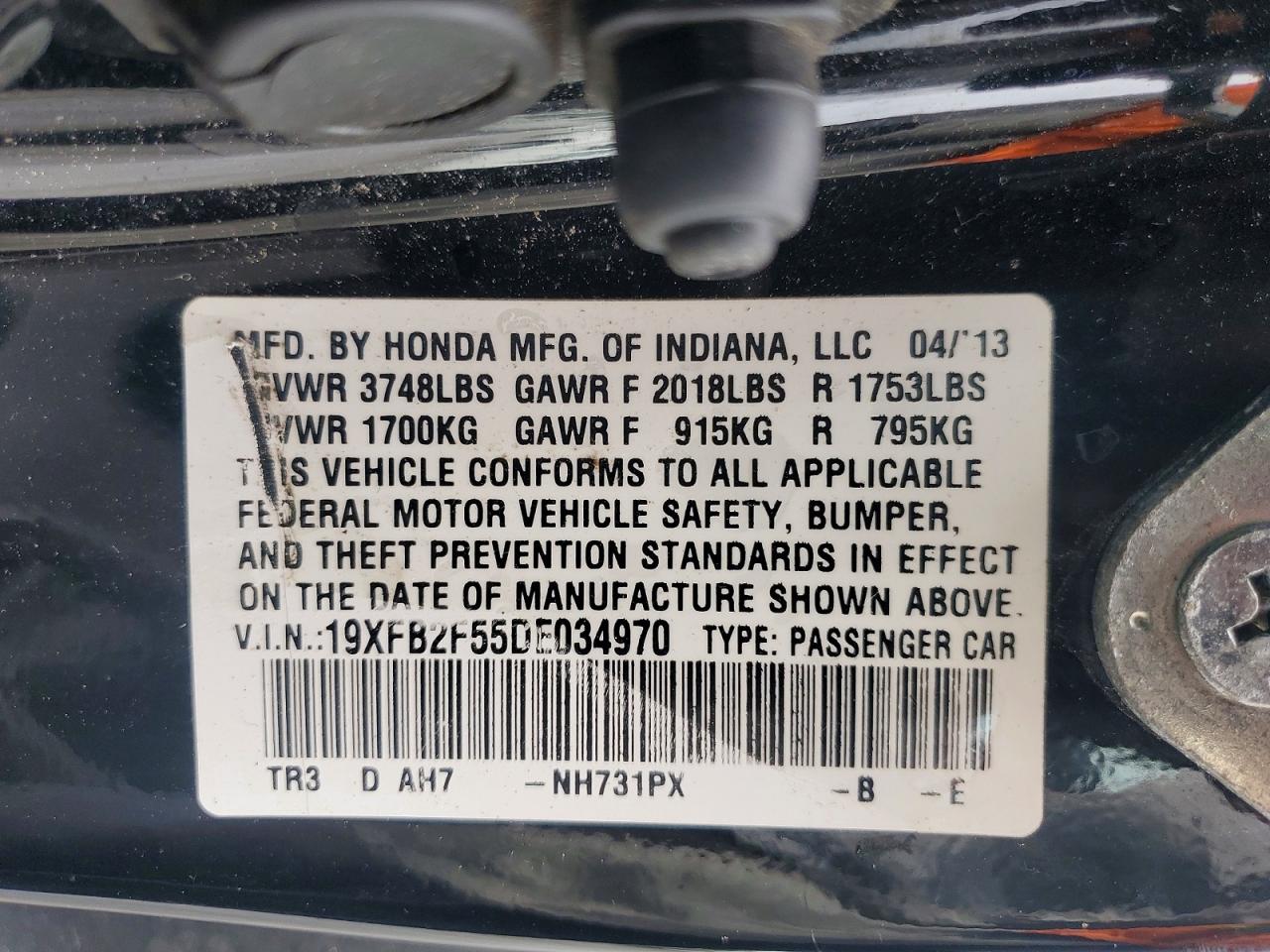 2013 Honda Civic Lx Black vin: 19XFB2F55DE034970