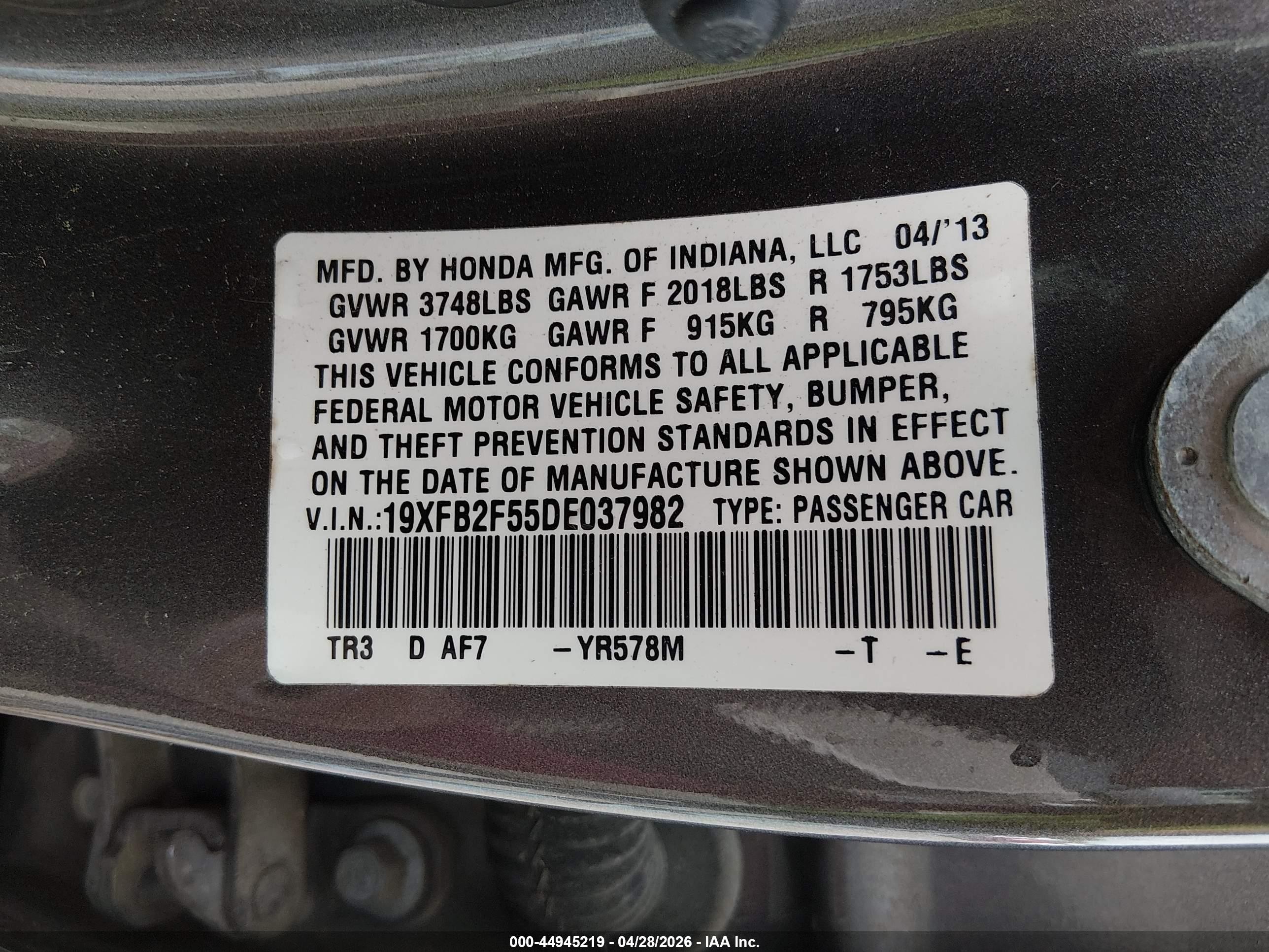 2013 Honda Civic Lx Brown vin: 19XFB2F55DE037982