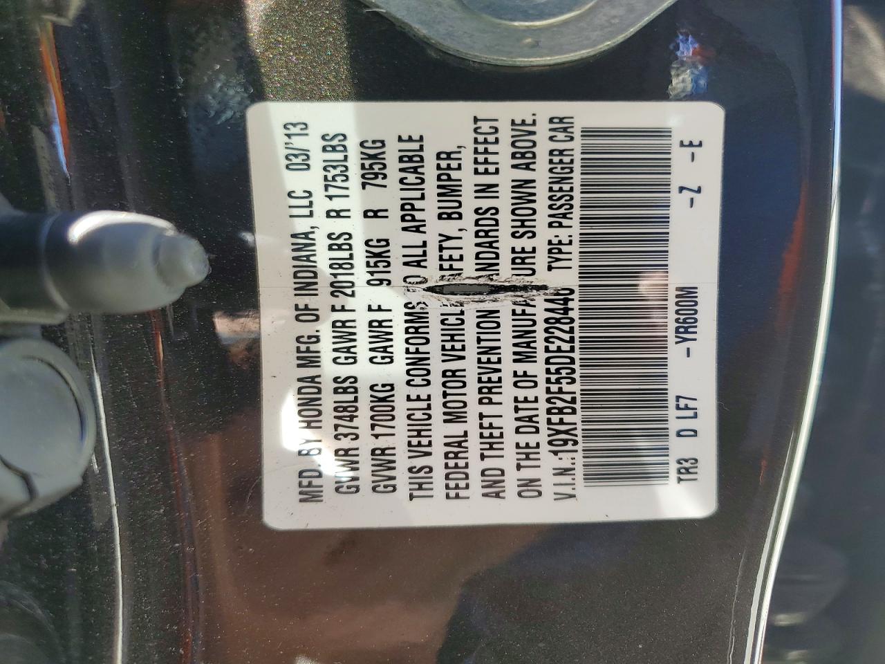 2013 Honda Civic Lx Brown vin: 19XFB2F55DE228446