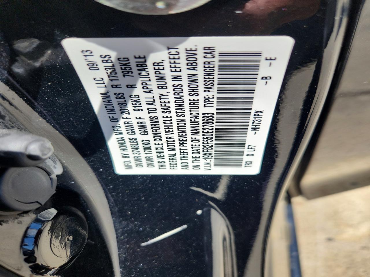 2013 Honda Civic Lx Черный vin: 19XFB2F55DE278683