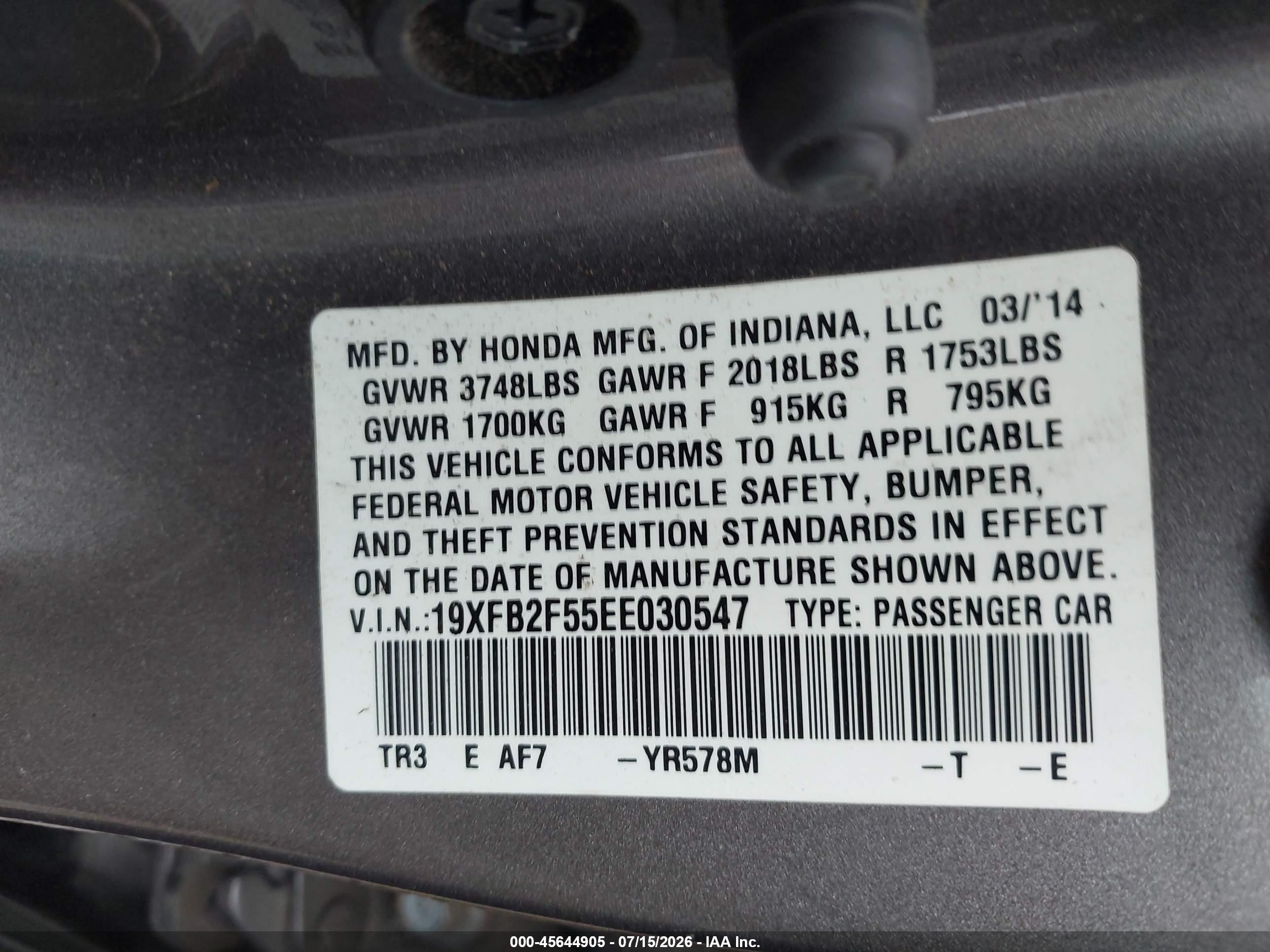 2014 Honda Civic Lx Brown vin: 19XFB2F55EE030547