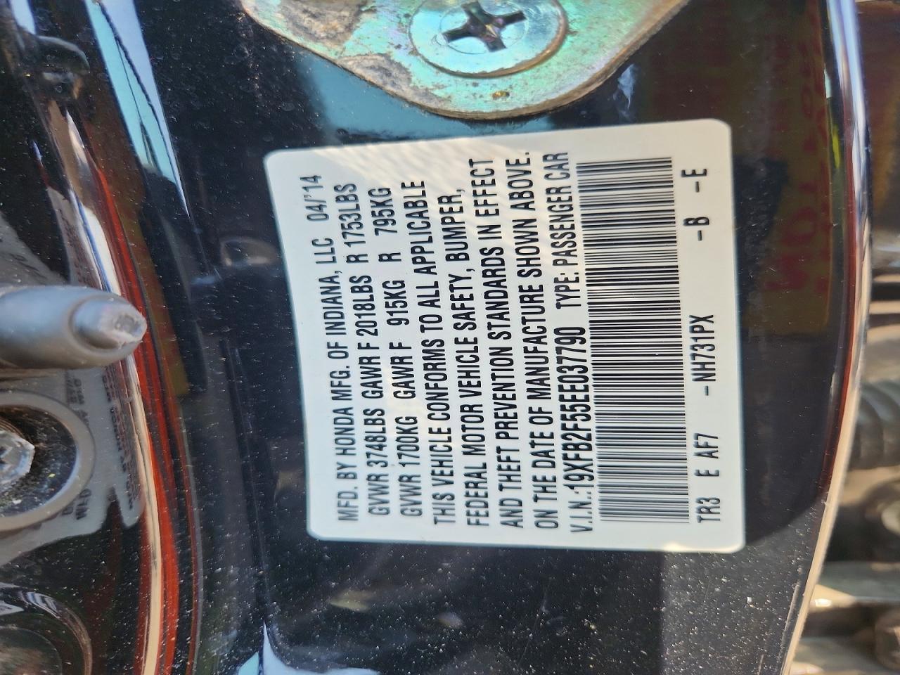 2014 Honda Civic Lx Black vin: 19XFB2F55EE037790