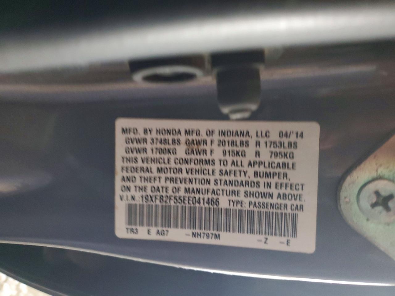 2014 Honda Civic Lx Серый vin: 19XFB2F55EE041466