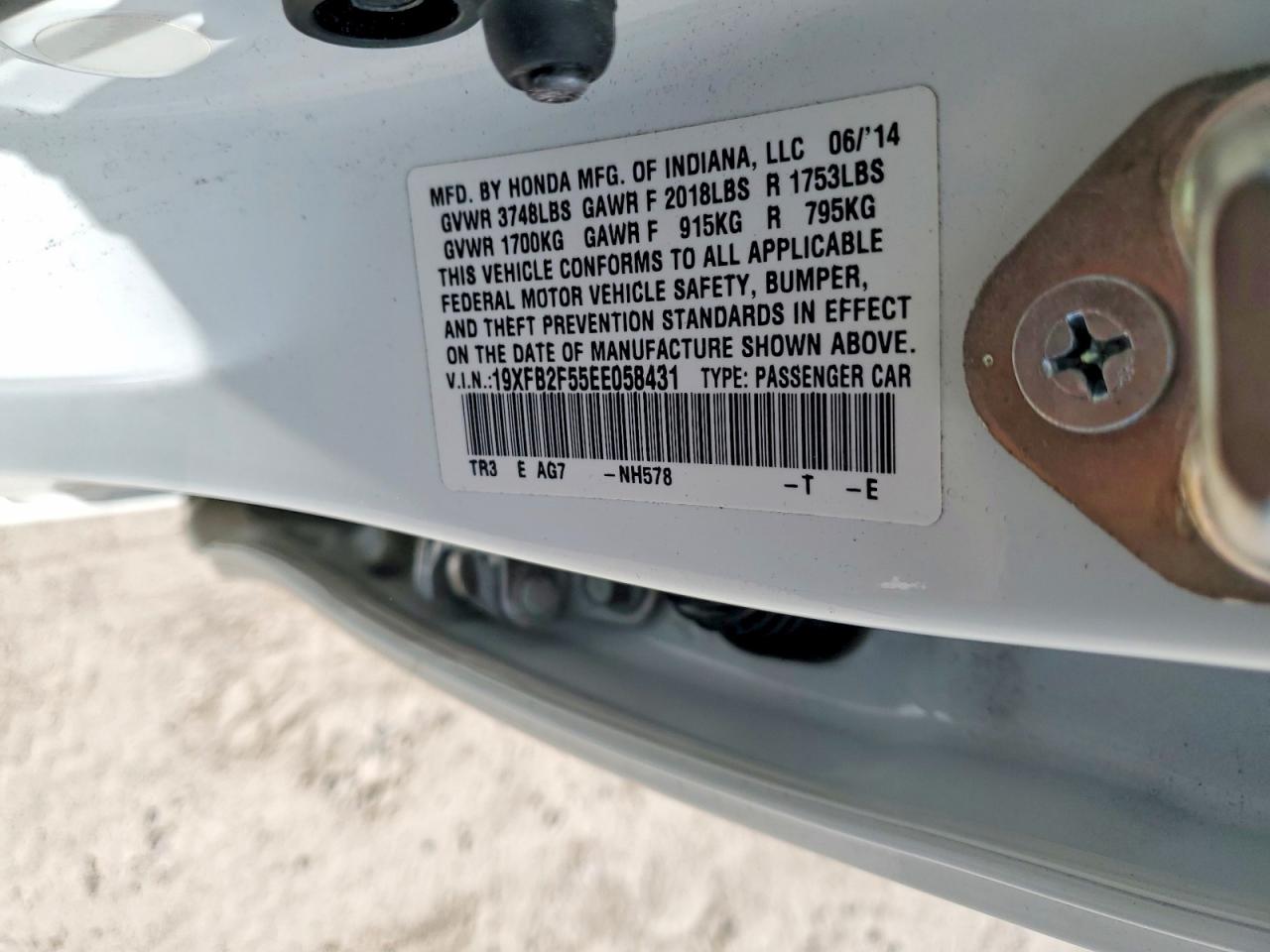 2014 Honda Civic Lx White vin: 19XFB2F55EE058431