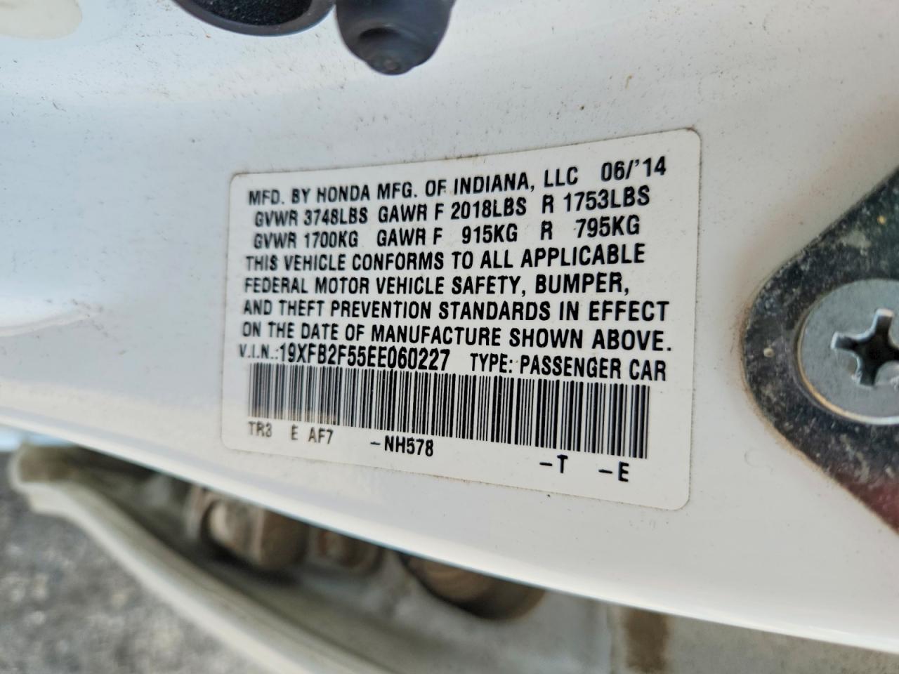 2014 Honda Civic Lx White vin: 19XFB2F55EE060227