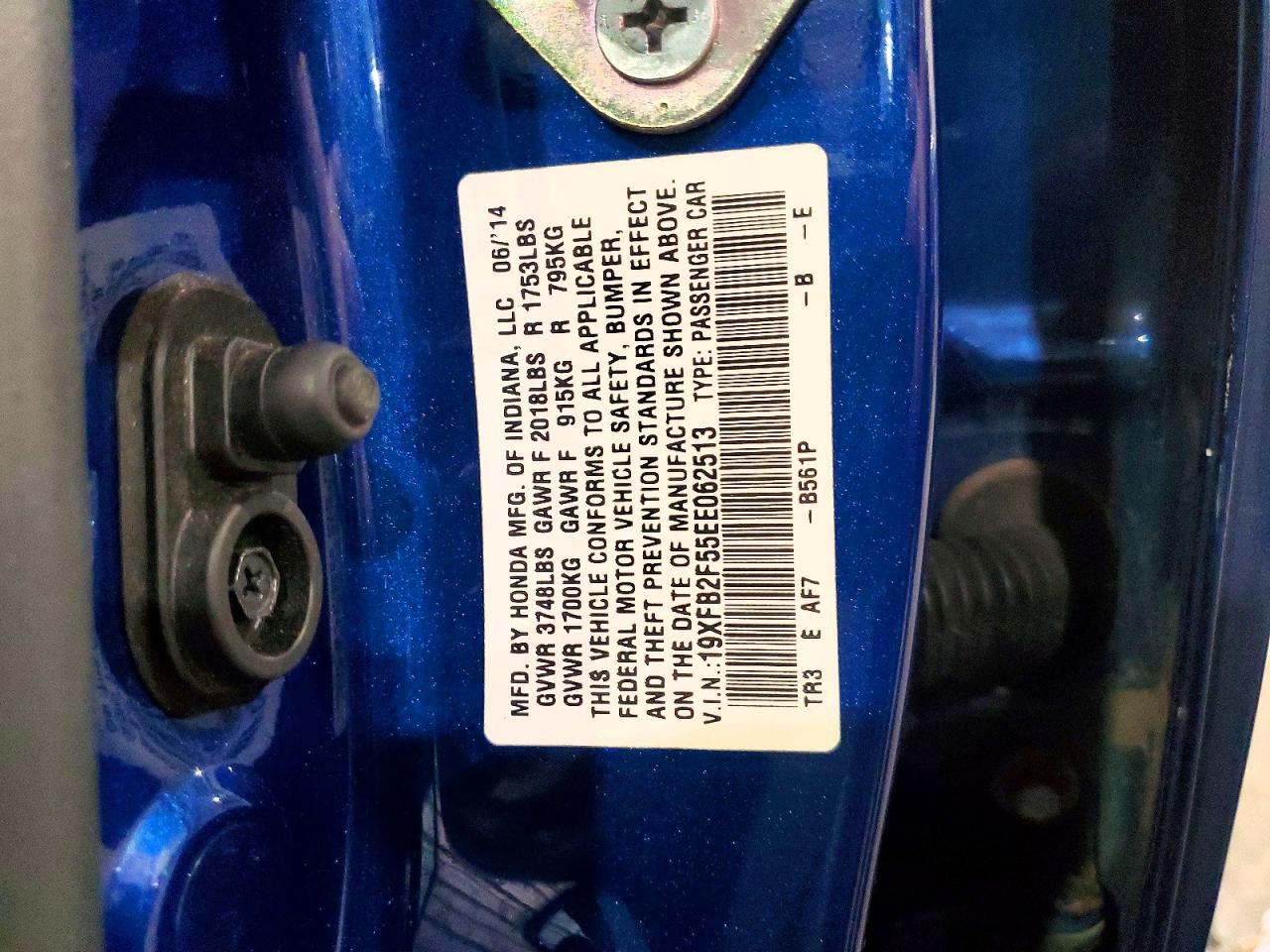 2014 Honda Civic Lx Blue vin: 19XFB2F55EE062513