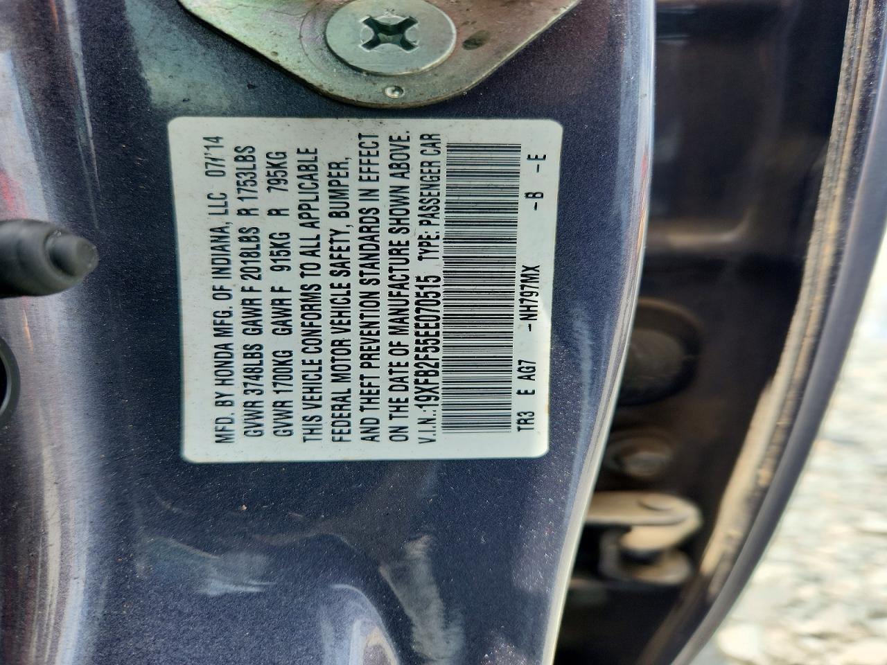 2014 Honda Civic Lx Gray vin: 19XFB2F55EE070515