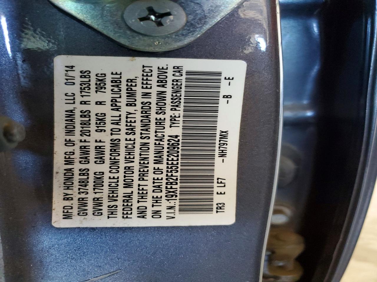 2014 Honda Civic Lx Gray vin: 19XFB2F55EE209624