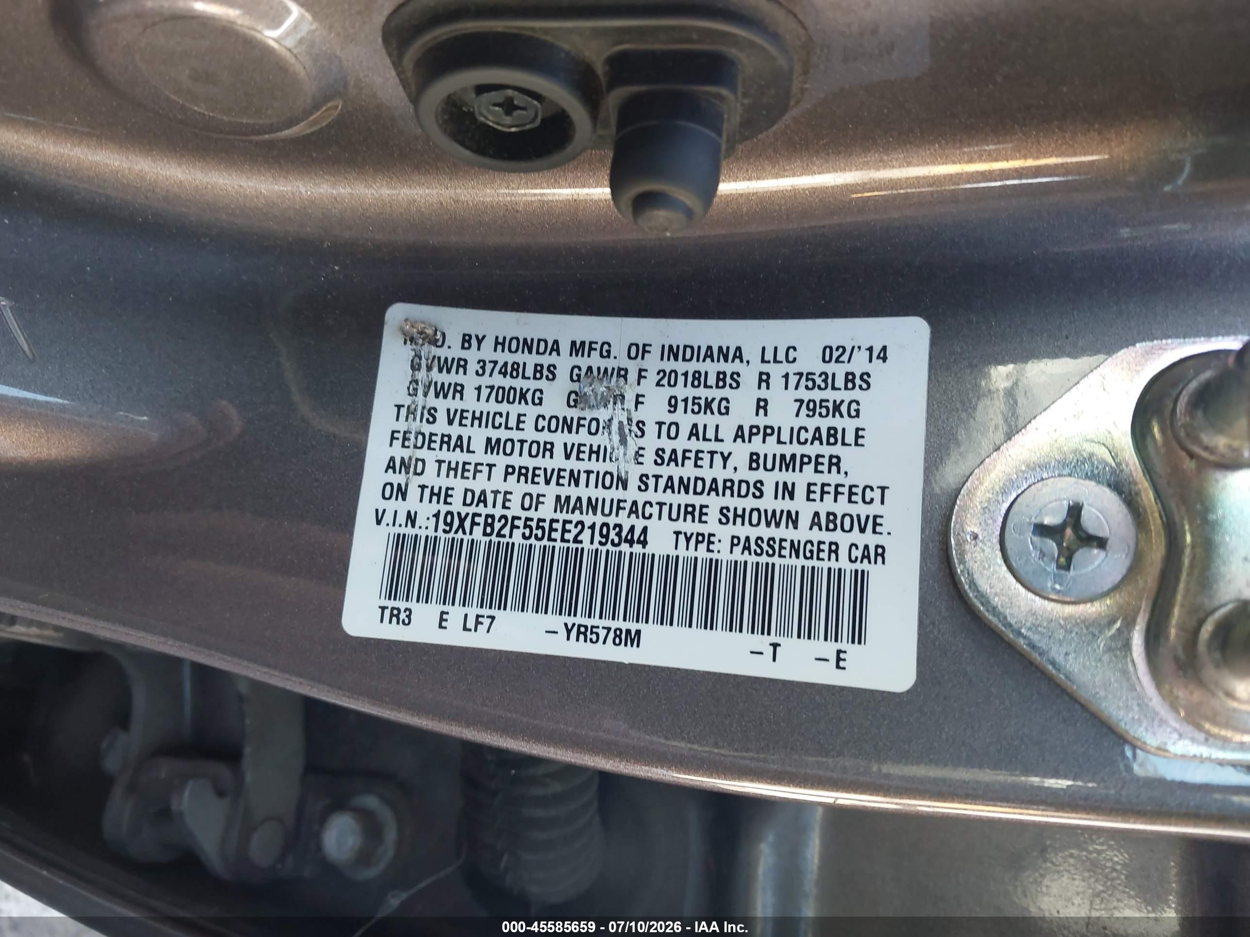 2014 Honda Civic Lx Gray vin: 19XFB2F55EE219344
