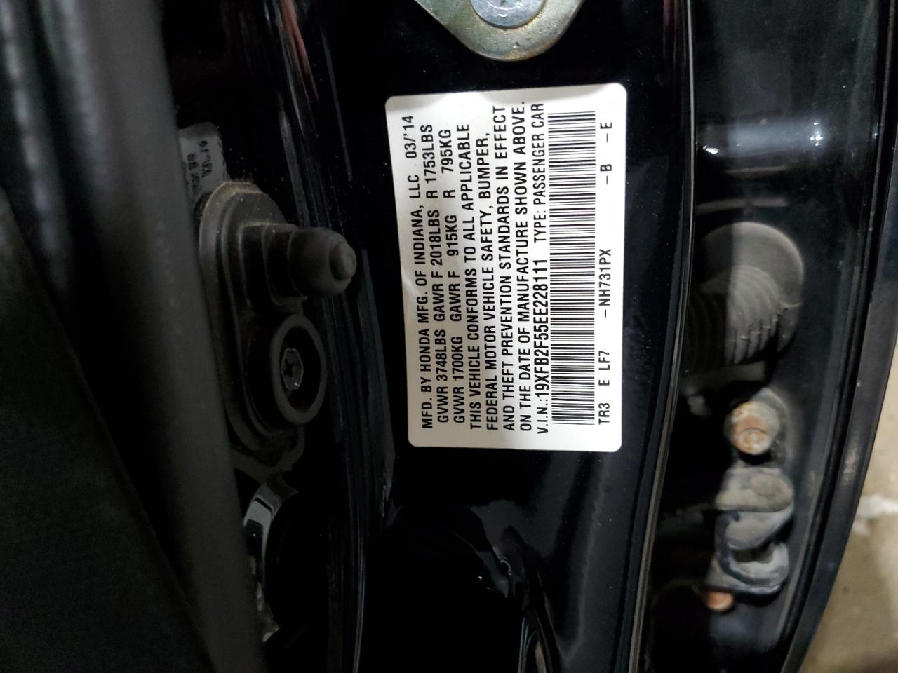 2014 Honda Civic Lx Black vin: 19XFB2F55EE228111