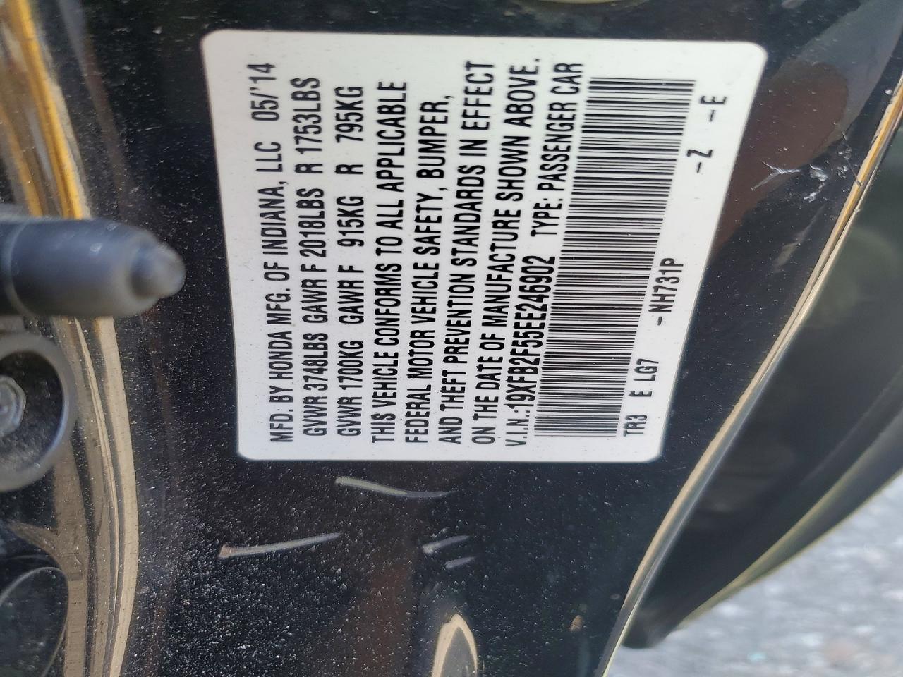2014 Honda Civic Lx Черный vin: 19XFB2F55EE246902