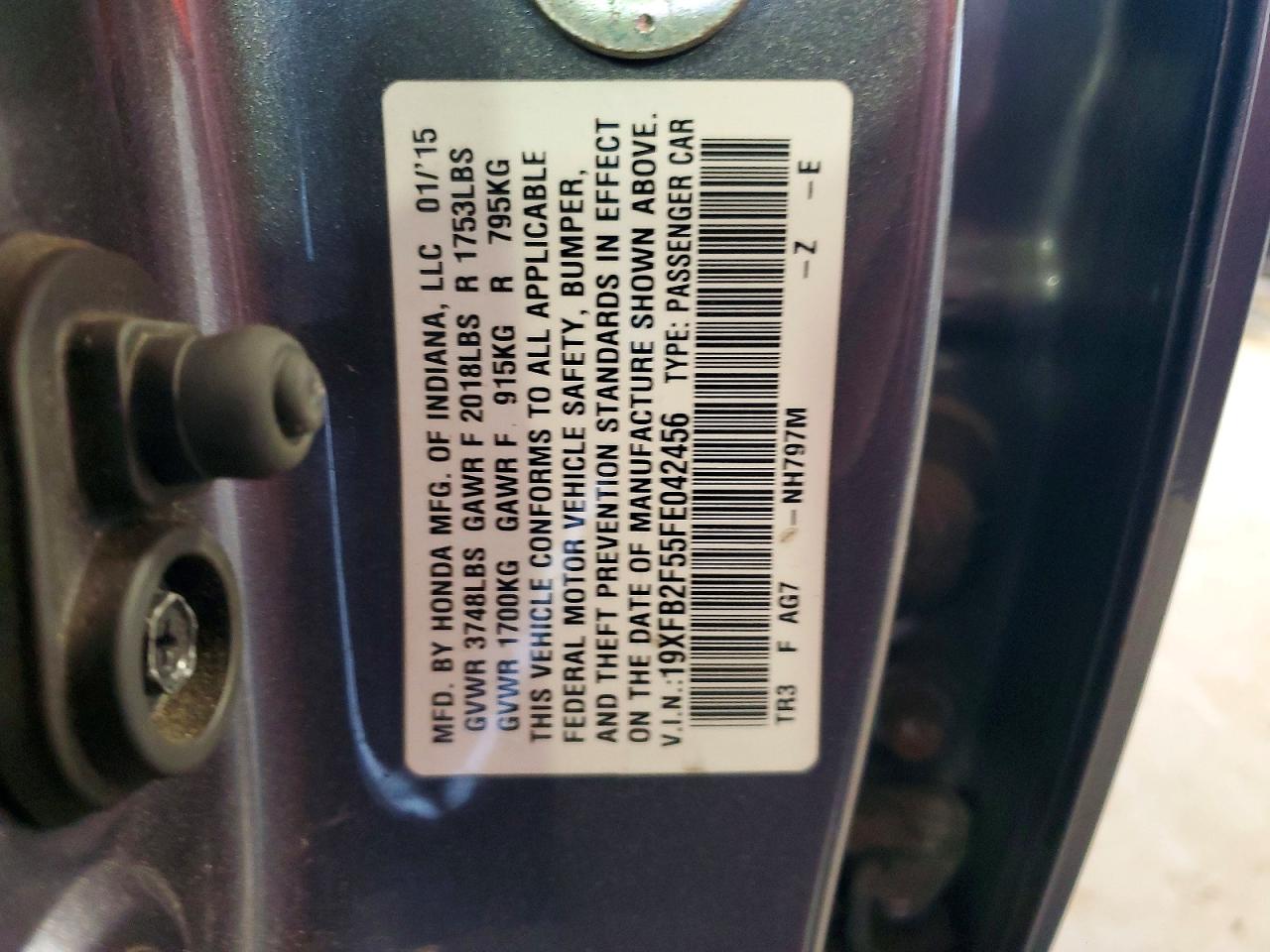 2015 Honda Civic Lx Серый vin: 19XFB2F55FE042456