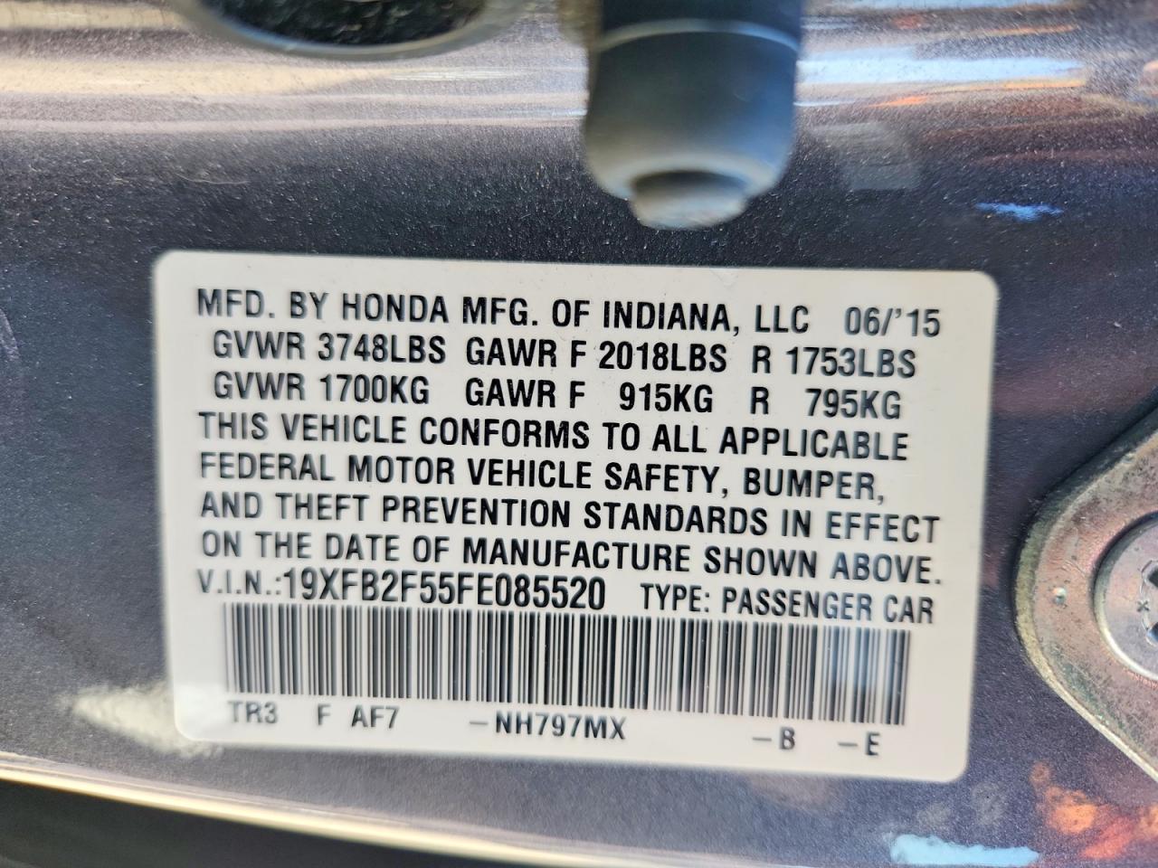 2015 Honda Civic Lx Gray vin: 19XFB2F55FE085520