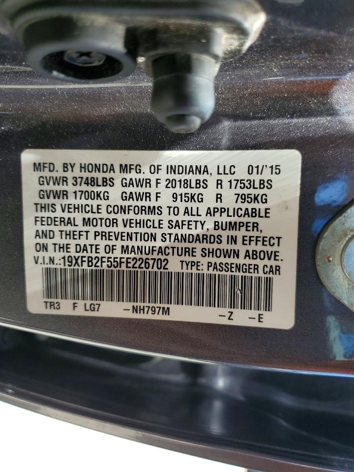 2015 Honda Civic Lx Gray vin: 19XFB2F55FE226702