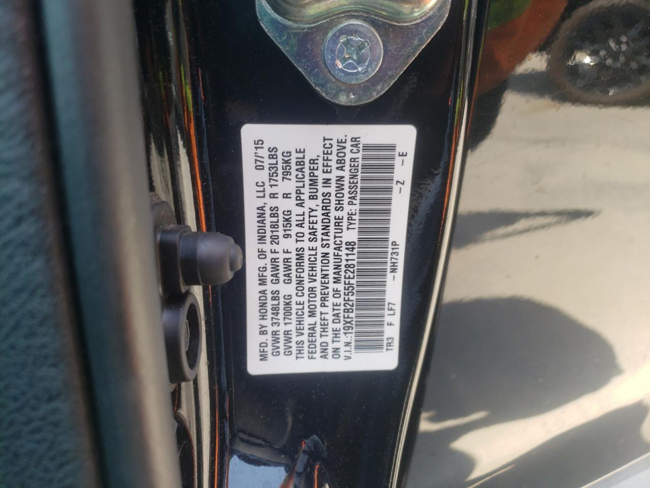 2015 Honda Civic Lx Черный vin: 19XFB2F55FE281148