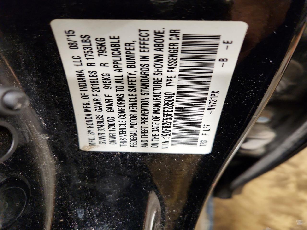 2015 Honda Civic Lx Черный vin: 19XFB2F55FE285040