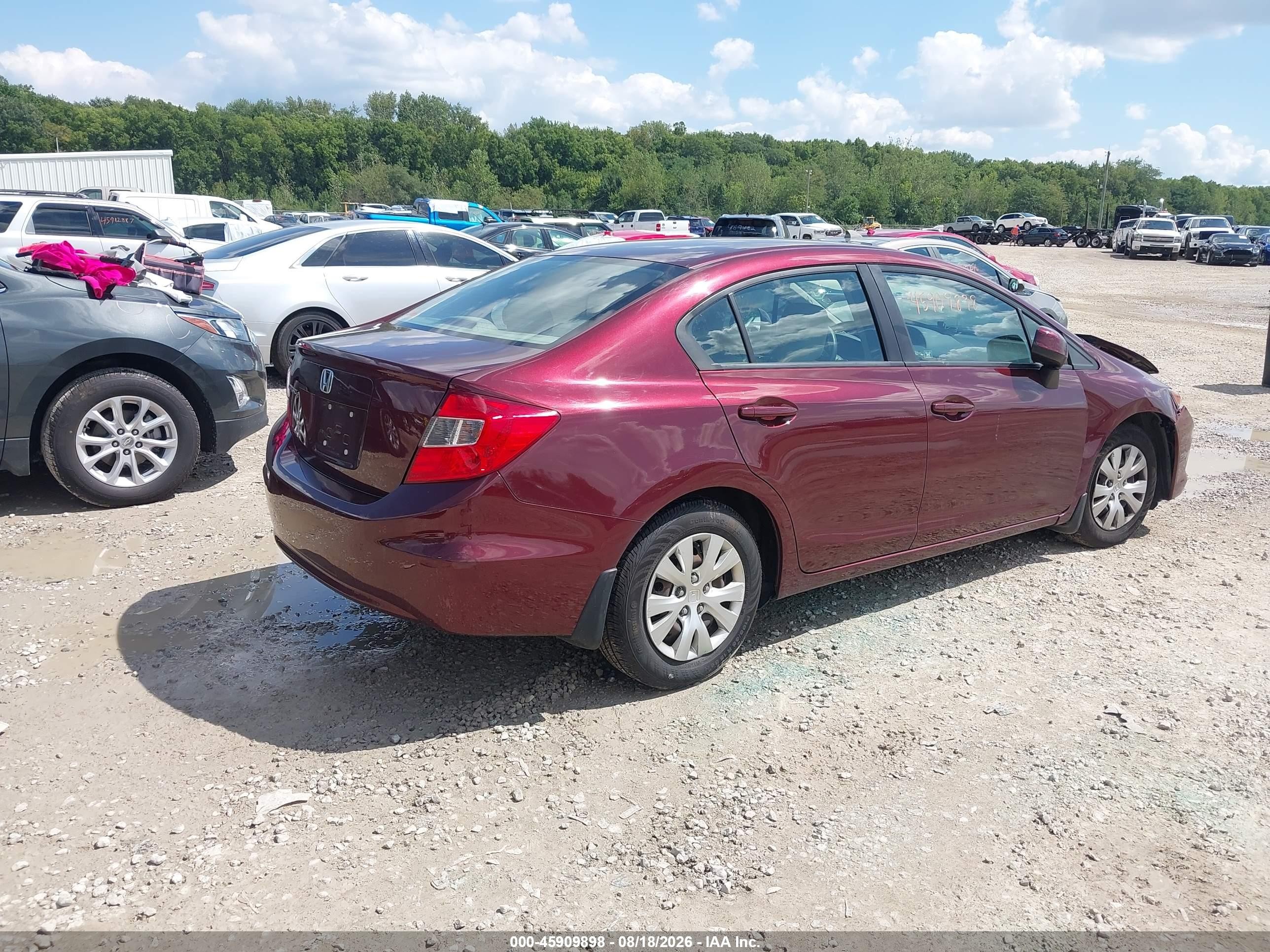 2012 Honda Civic Lx Maroon vin: 19XFB2F56CE070715