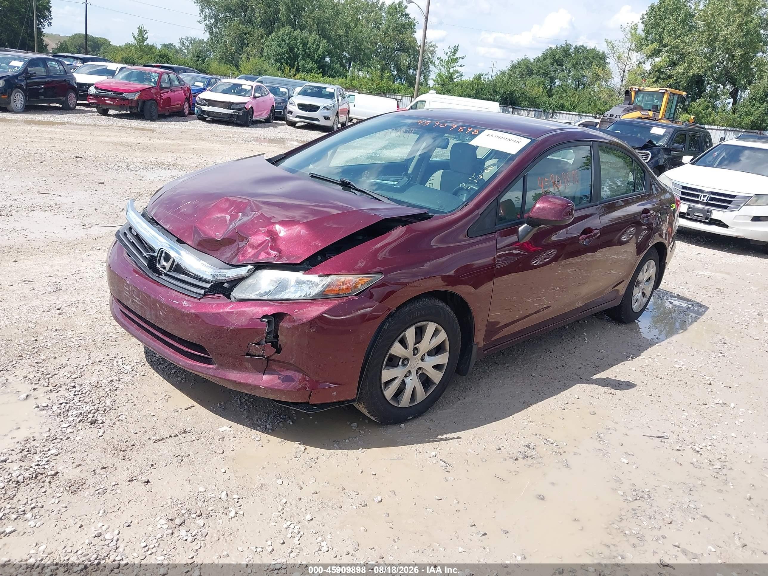 2012 Honda Civic Lx Maroon vin: 19XFB2F56CE070715
