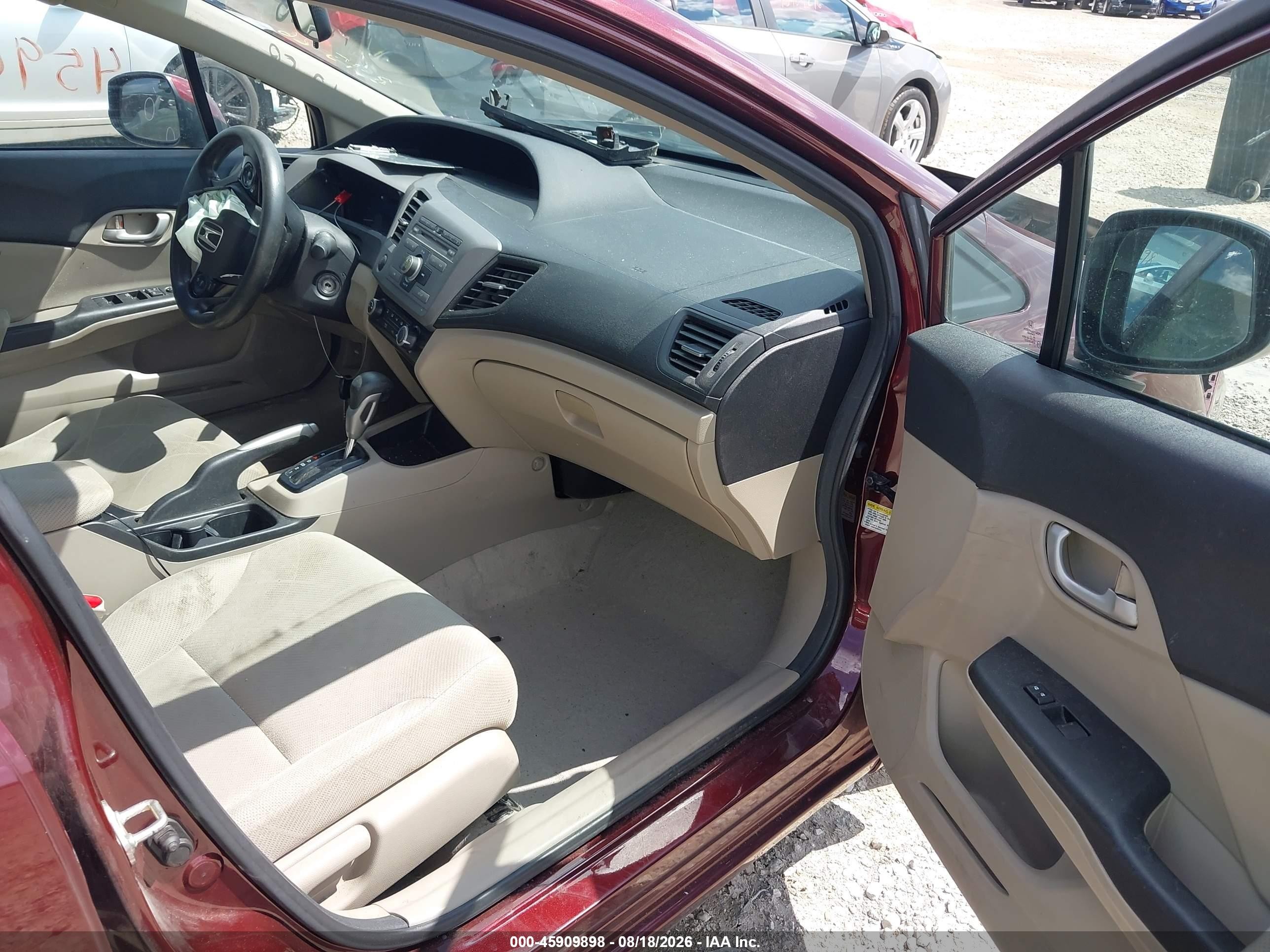 2012 Honda Civic Lx Maroon vin: 19XFB2F56CE070715