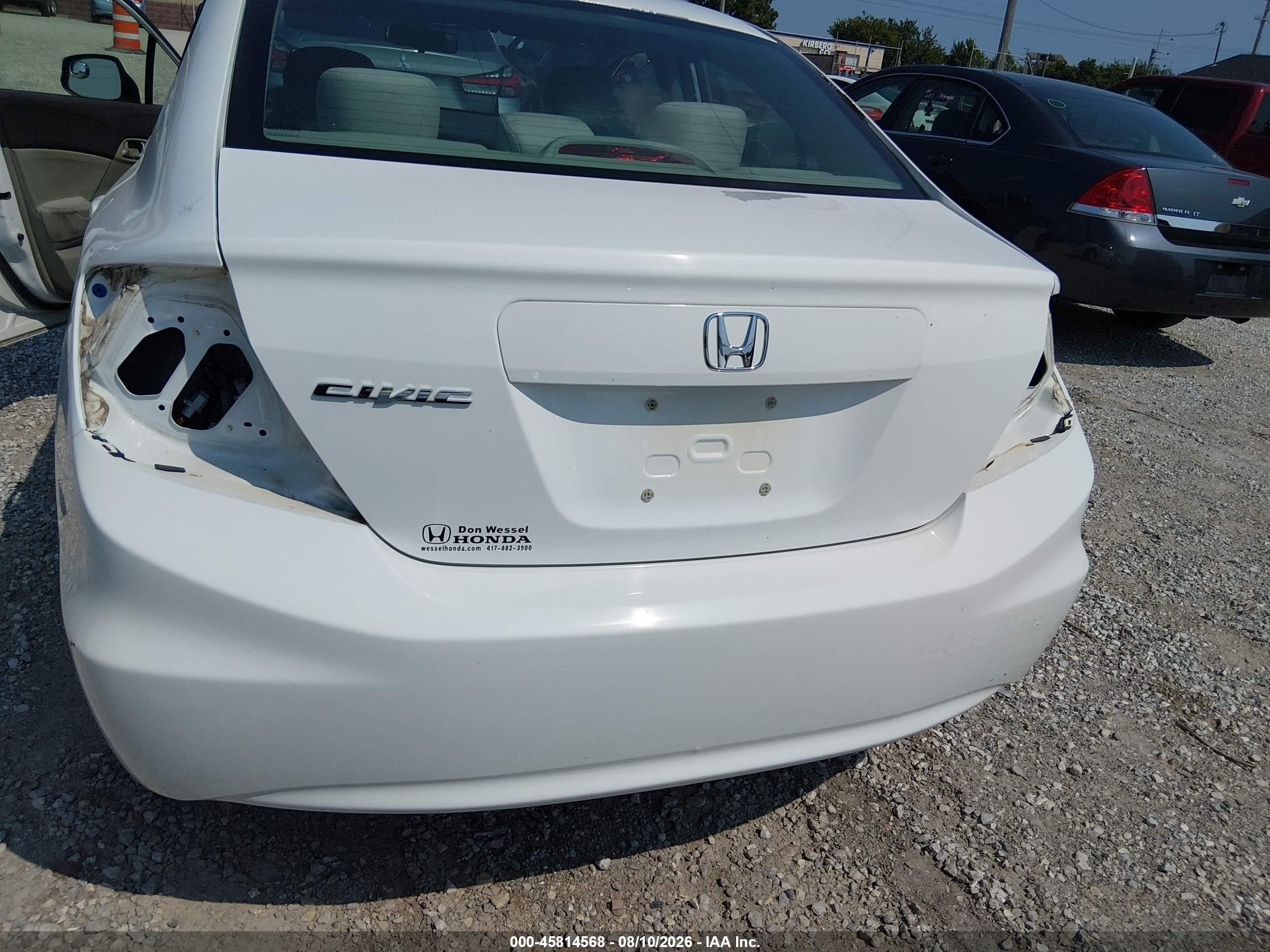 2012 Honda Civic Lx White vin: 19XFB2F56CE080998