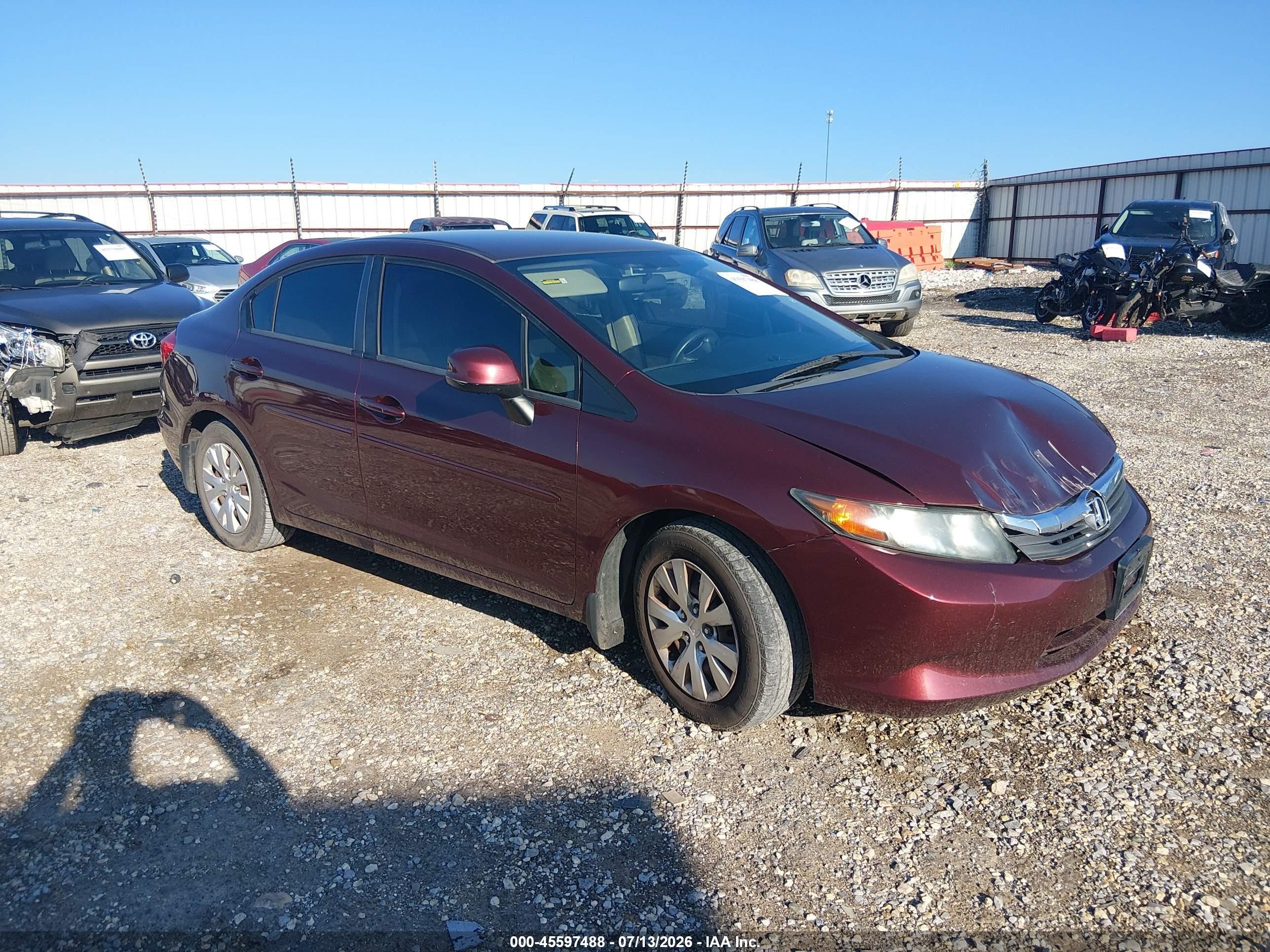 2012 Honda Civic Lx Maroon vin: 19XFB2F56CE082881