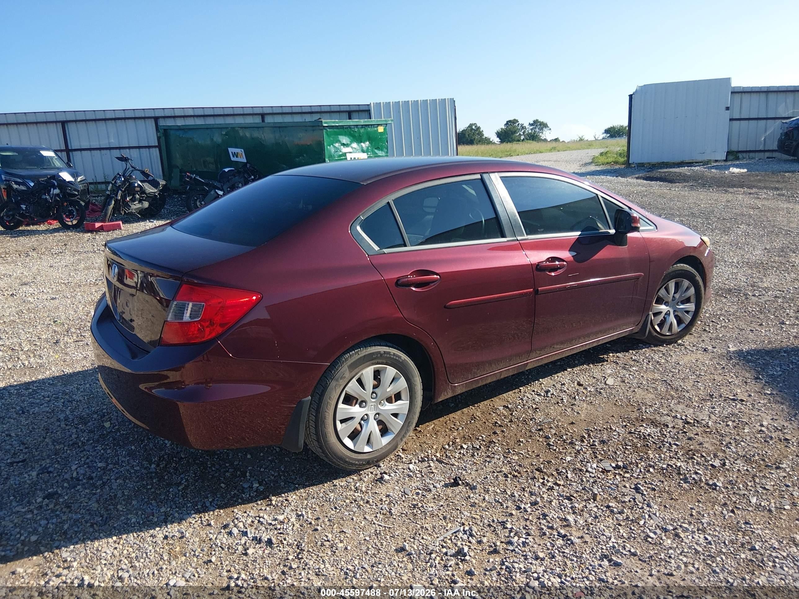 2012 Honda Civic Lx Maroon vin: 19XFB2F56CE082881
