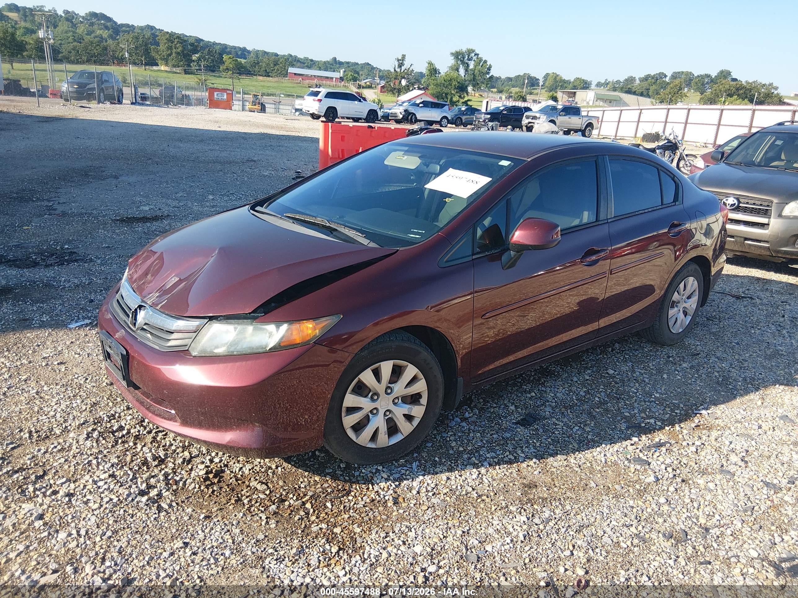 2012 Honda Civic Lx Maroon vin: 19XFB2F56CE082881