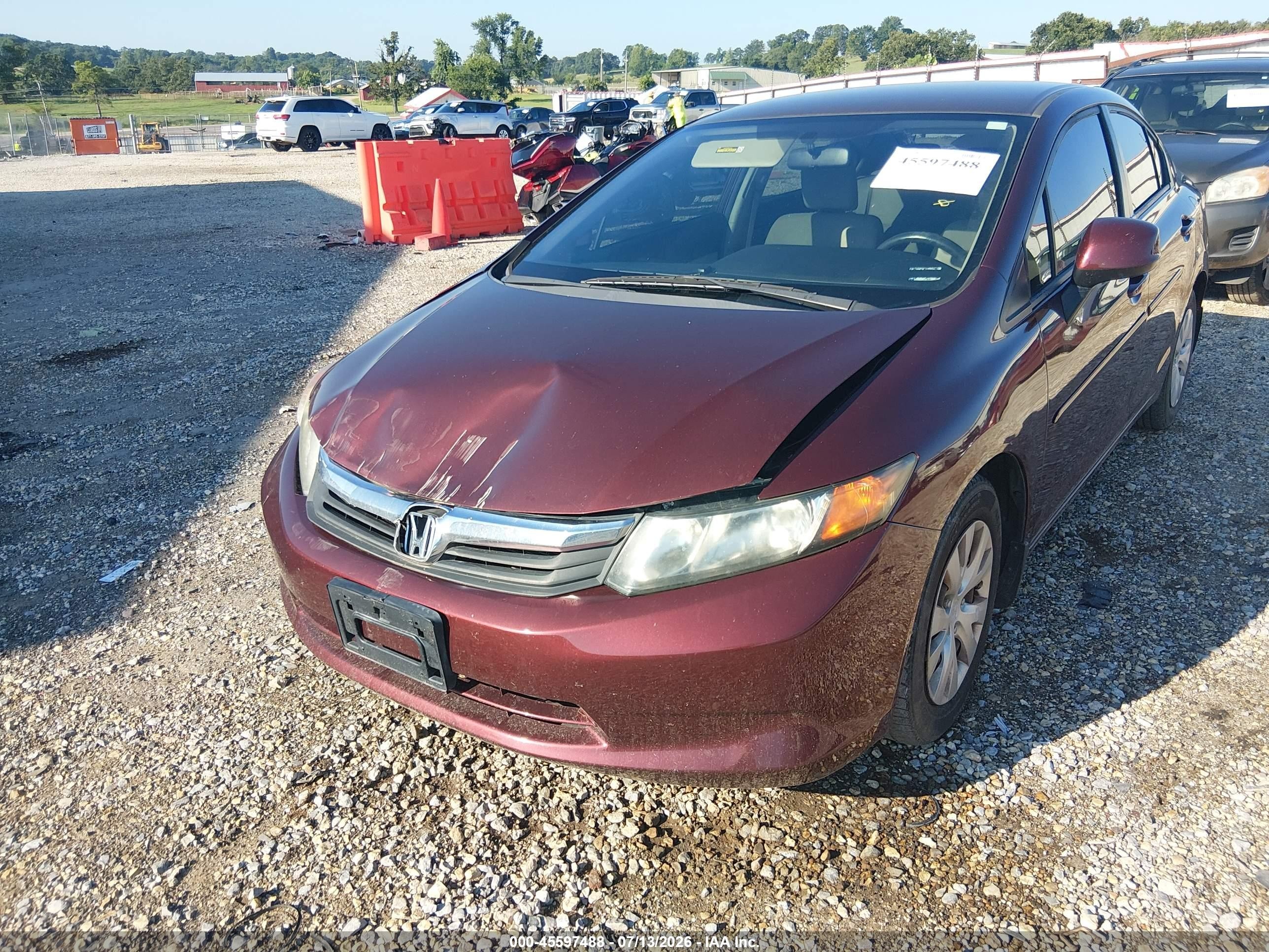 2012 Honda Civic Lx Maroon vin: 19XFB2F56CE082881