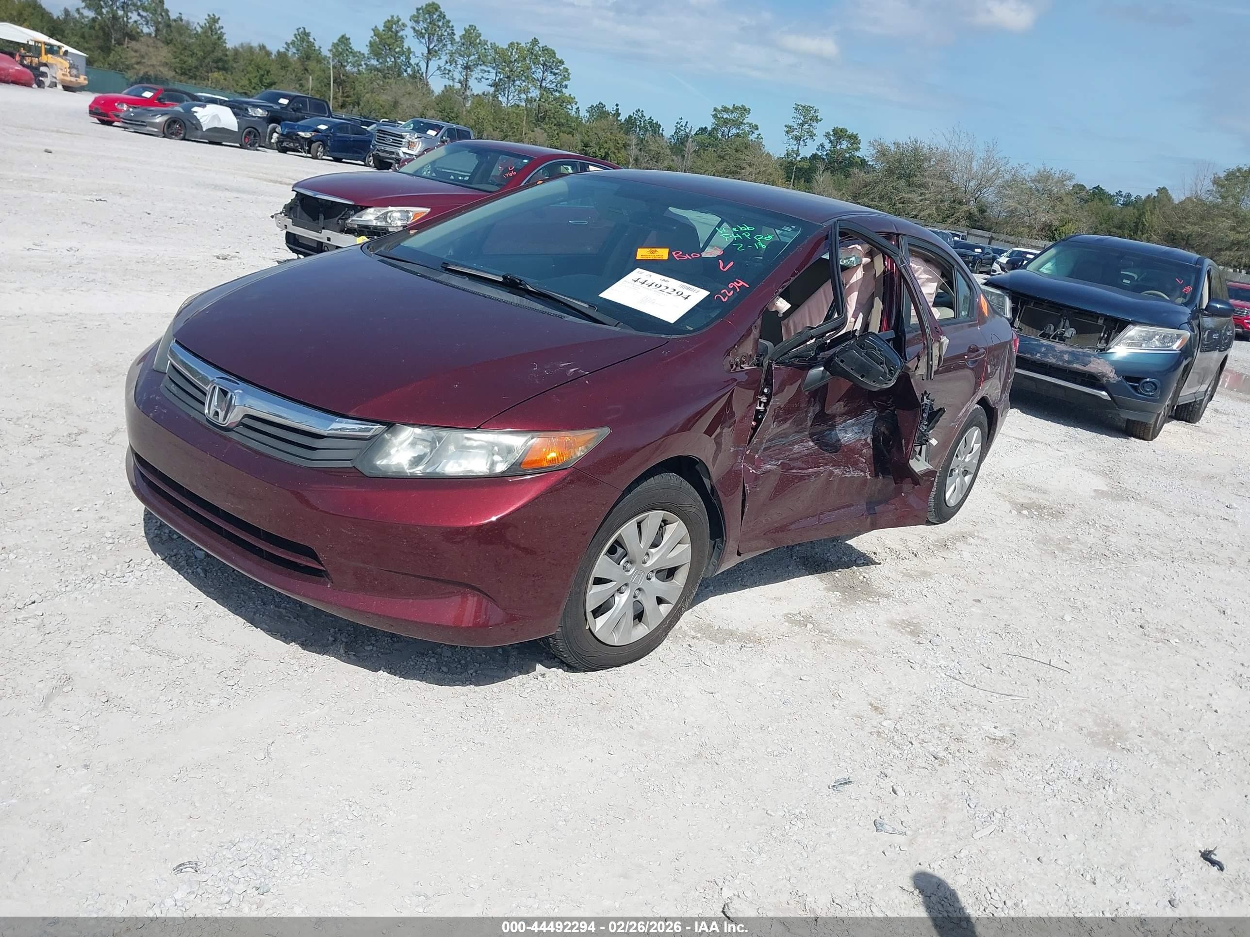 2012 Honda Civic Lx Бордовый vin: 19XFB2F56CE089393