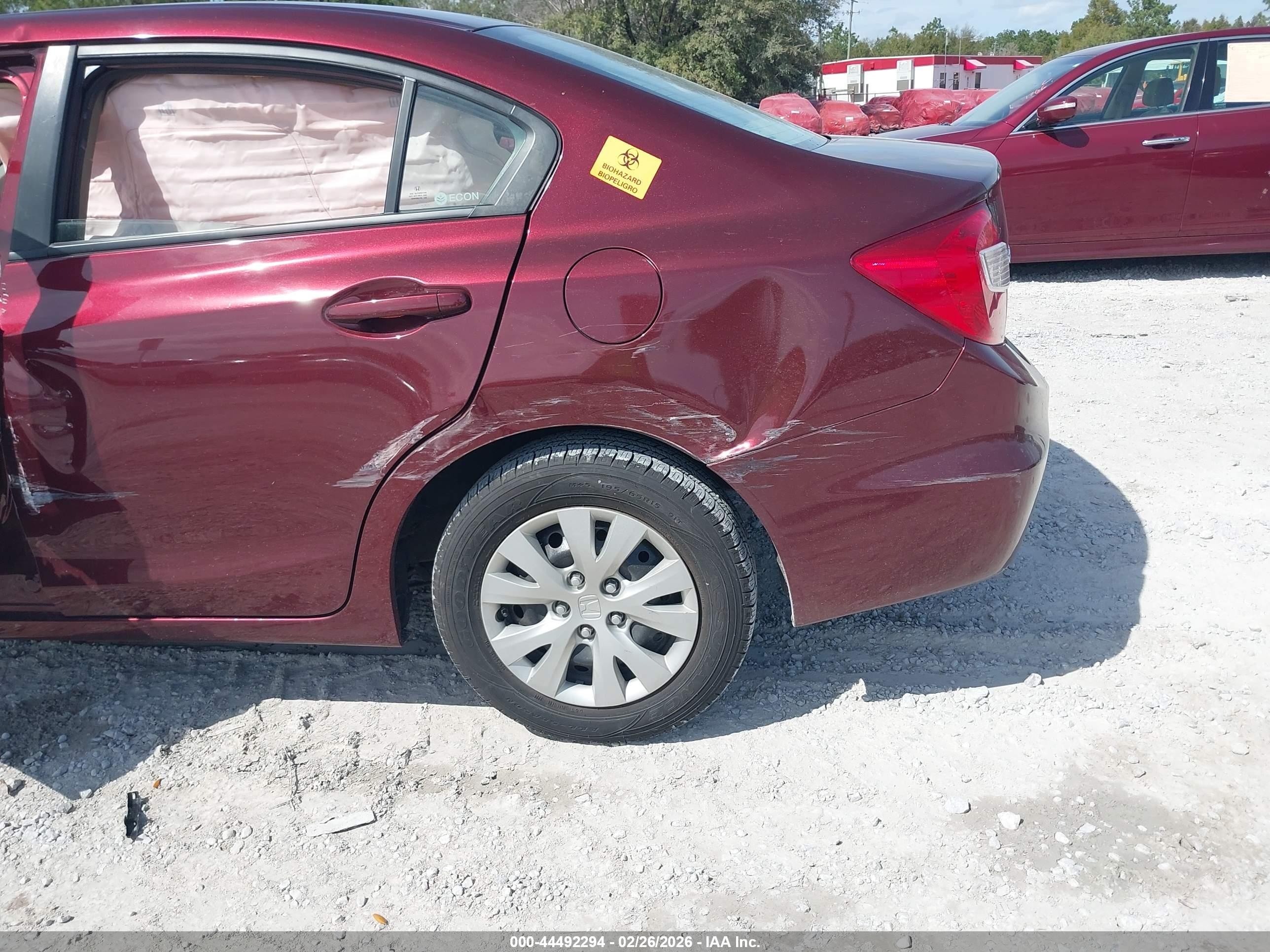 2012 Honda Civic Lx Бордовый vin: 19XFB2F56CE089393