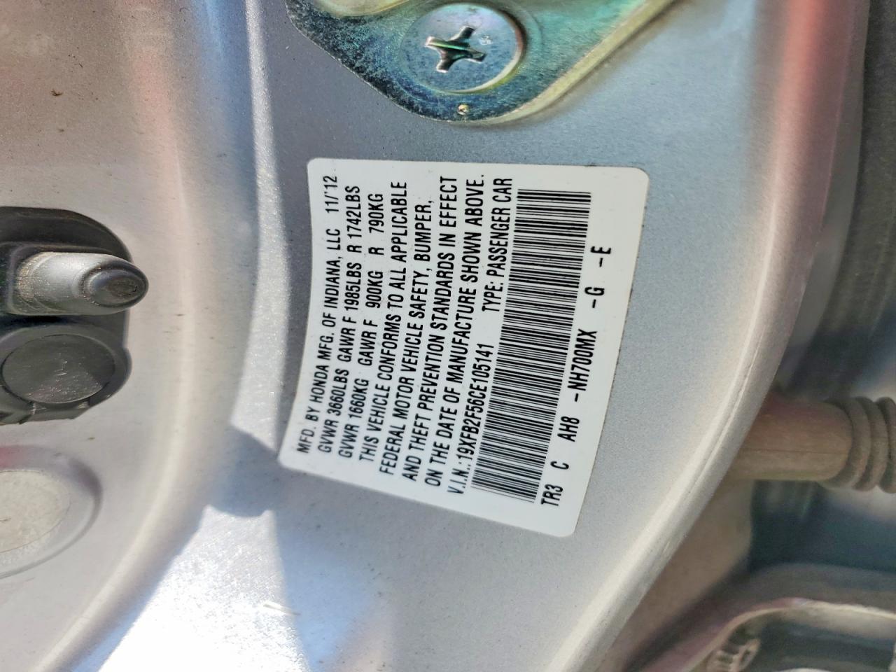 2012 Honda Civic Lx Silver vin: 19XFB2F56CE105141