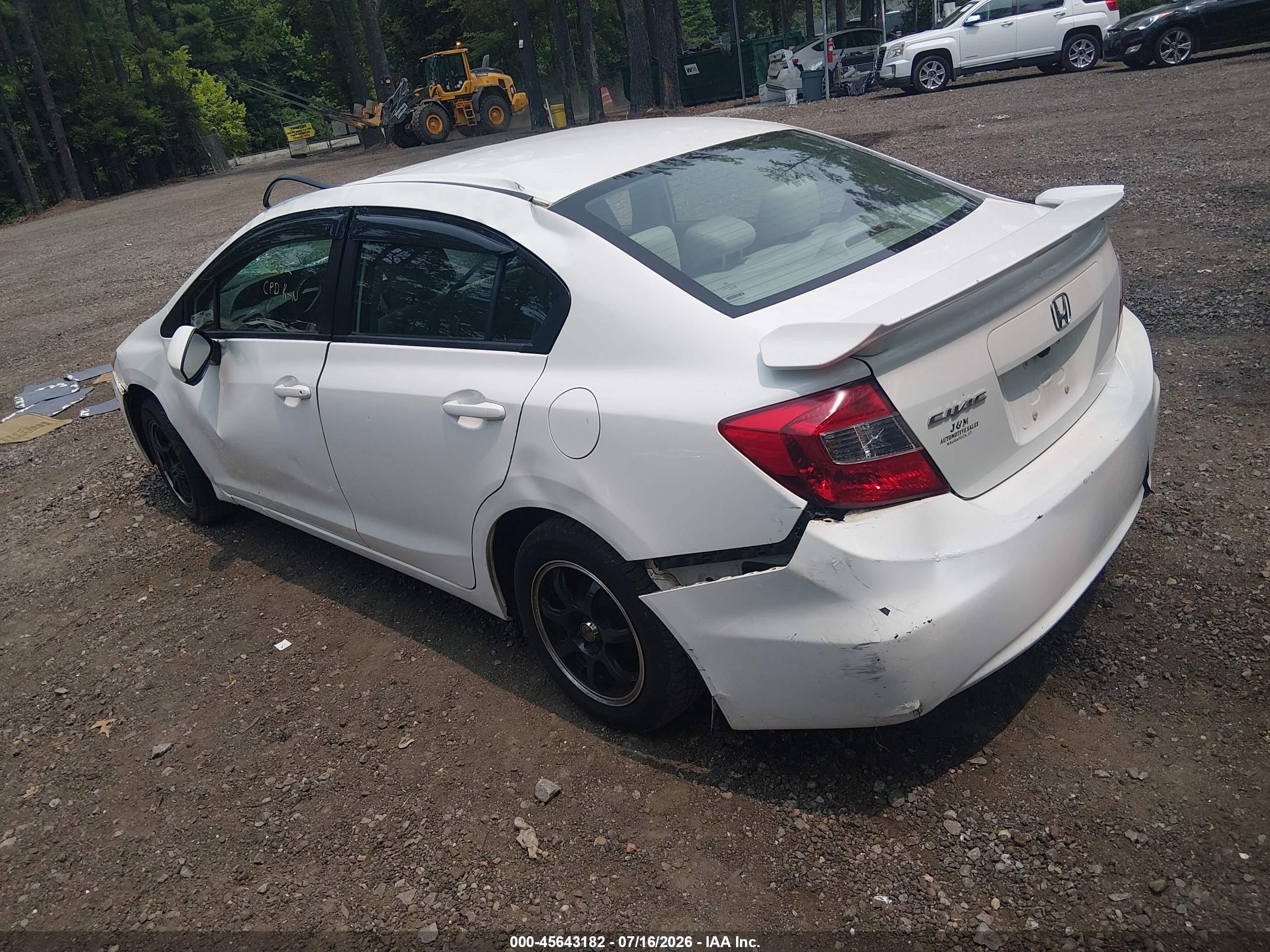 2012 Honda Civic Lx White vin: 19XFB2F56CE327453