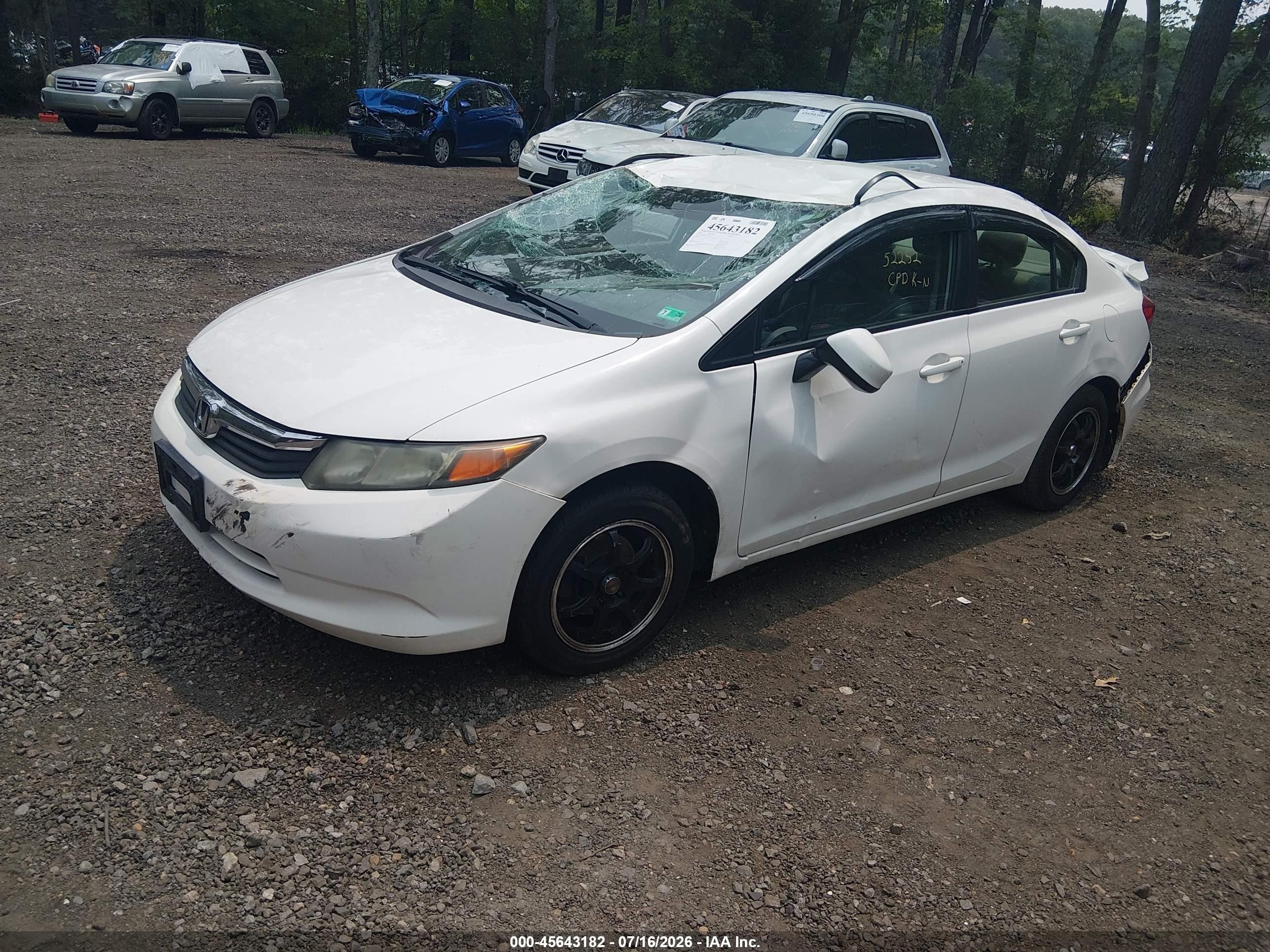 2012 Honda Civic Lx White vin: 19XFB2F56CE327453